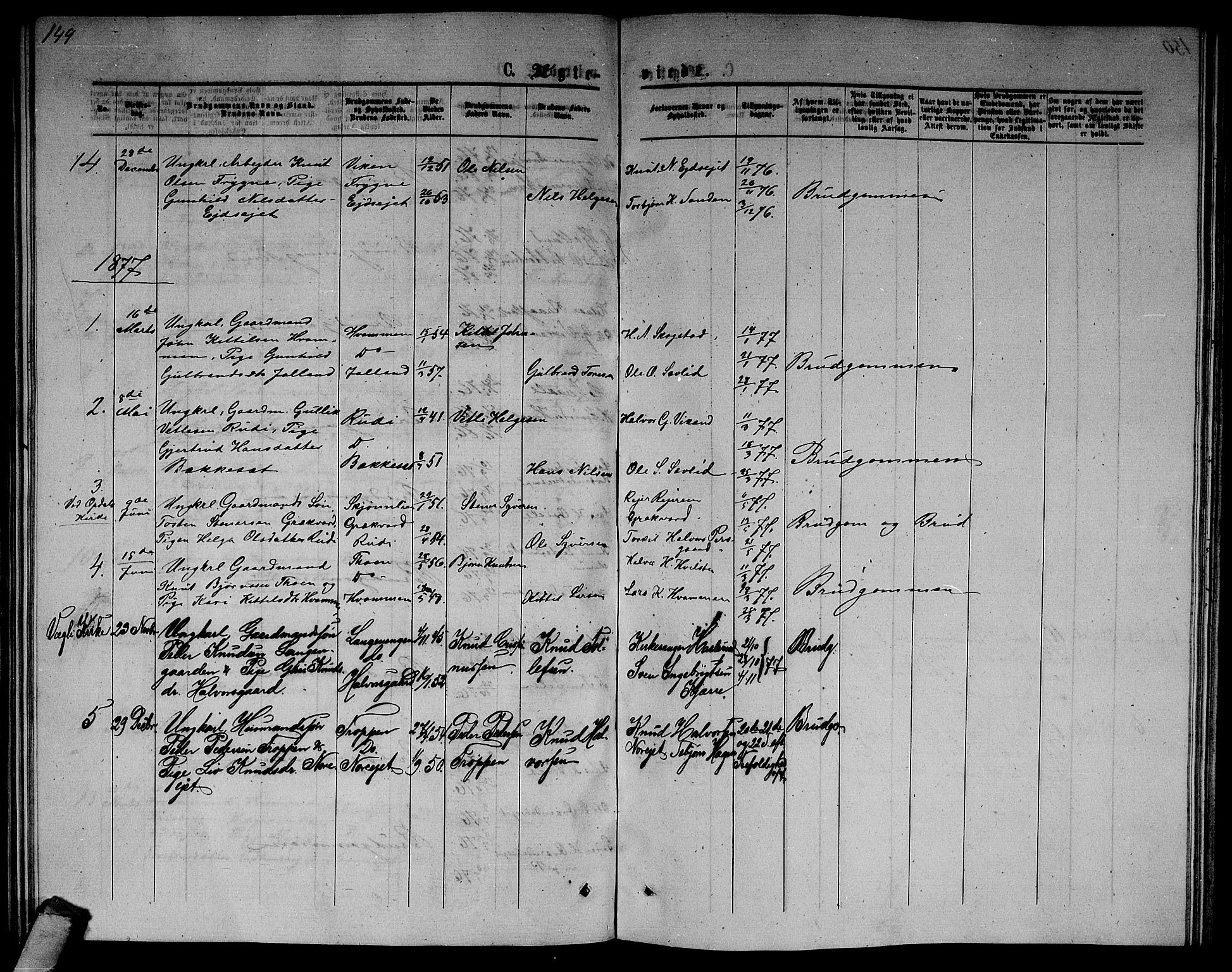 Nore kirkebøker, AV/SAKO-A-238/G/Ga/L0001: Parish register (copy) no. I 1, 1872-1877, p. 149