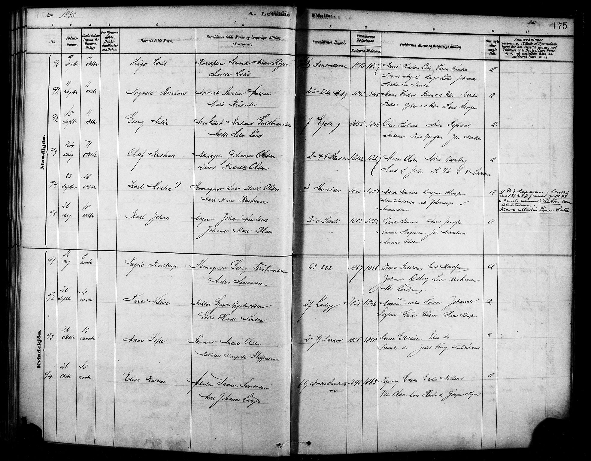 Sandviken Sokneprestembete, AV/SAB-A-77601/H/Ha/L0004: Parish register (official) no. B 1, 1878-1891, p. 175