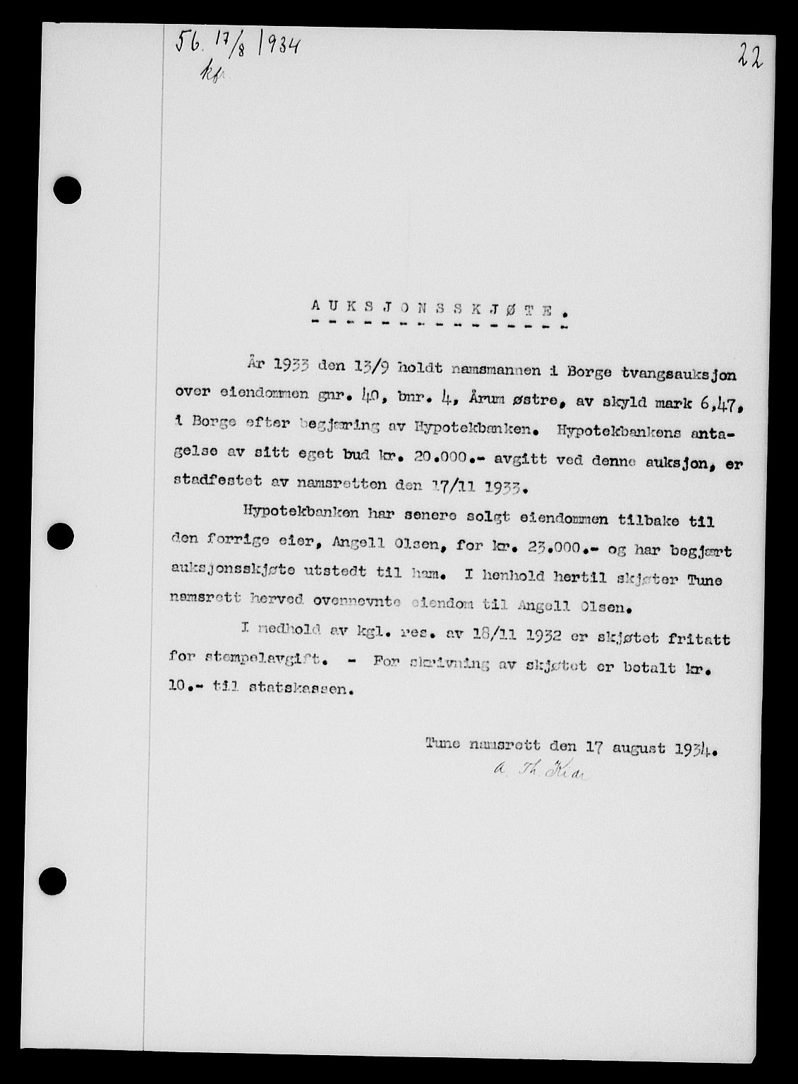 Tune sorenskriveri, SAO/A-10470/G/Gb/Gbb/L0004: Mortgage book no. II 20-24, 1933-1935, Deed date: 17.08.1934