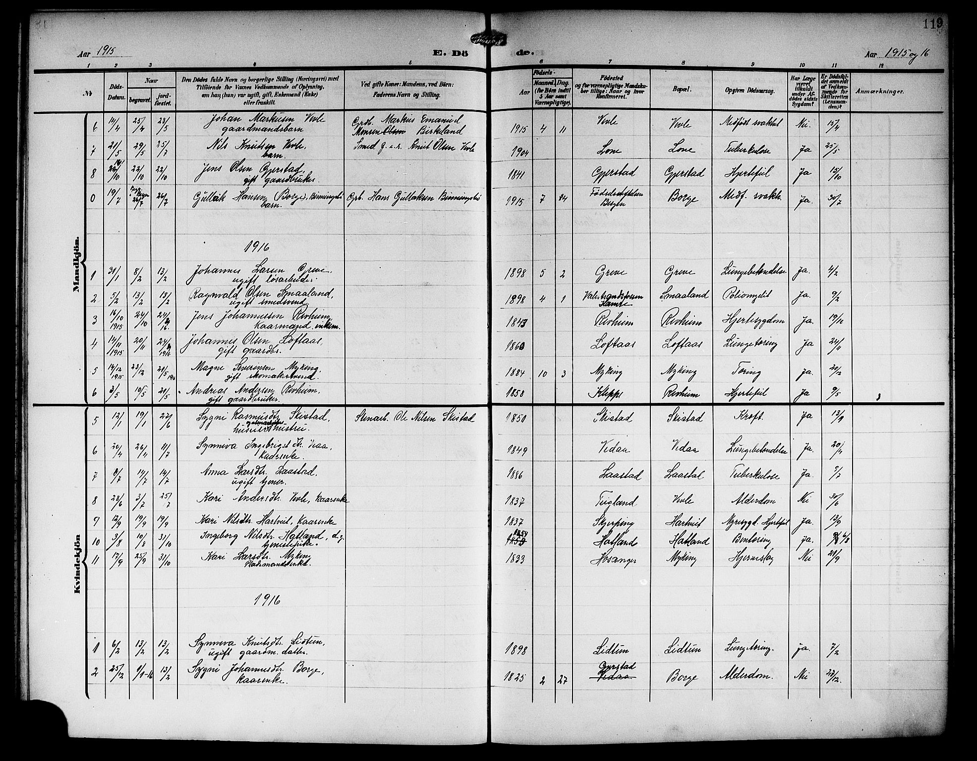 Haus sokneprestembete, SAB/A-75601/H/Hab: Parish register (copy) no. C 4, 1907-1922, p. 119