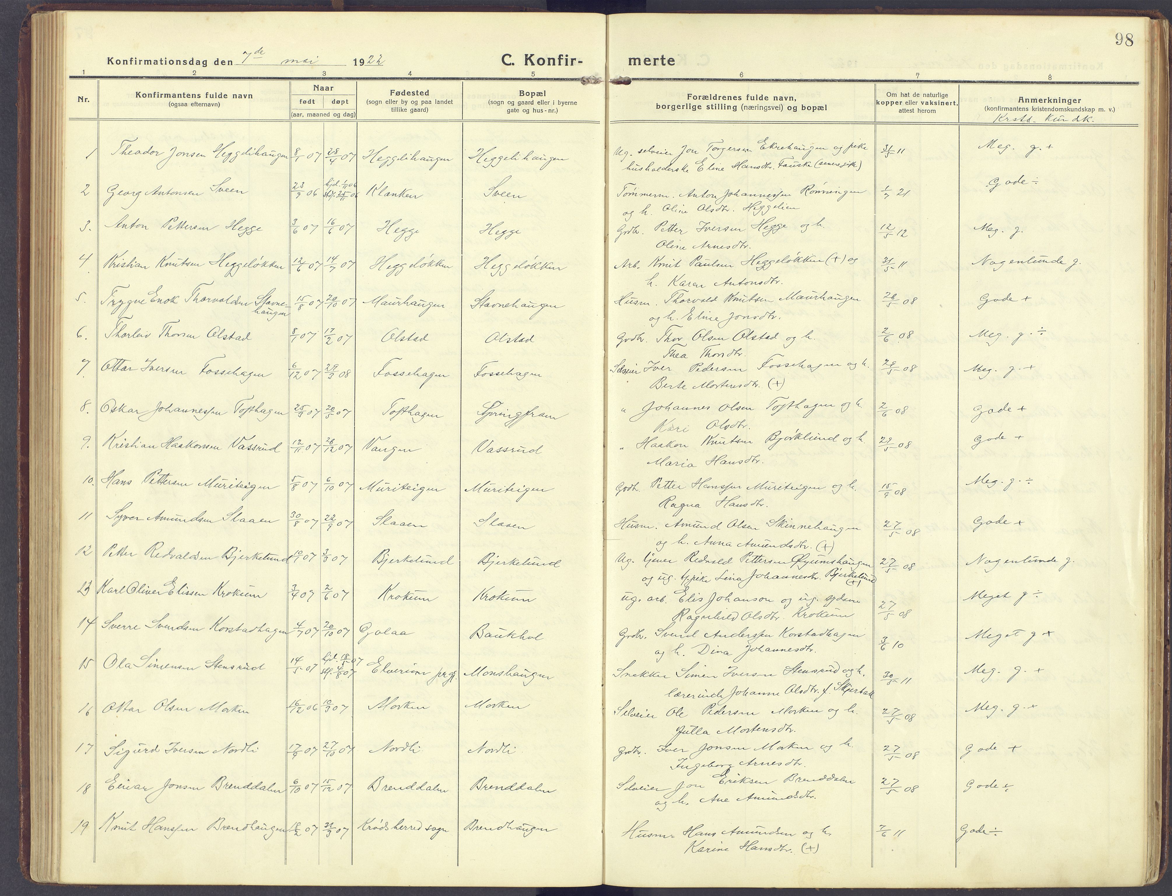 Sør-Fron prestekontor, SAH/PREST-010/H/Ha/Haa/L0005: Parish register (official) no. 5, 1920-1933, p. 98