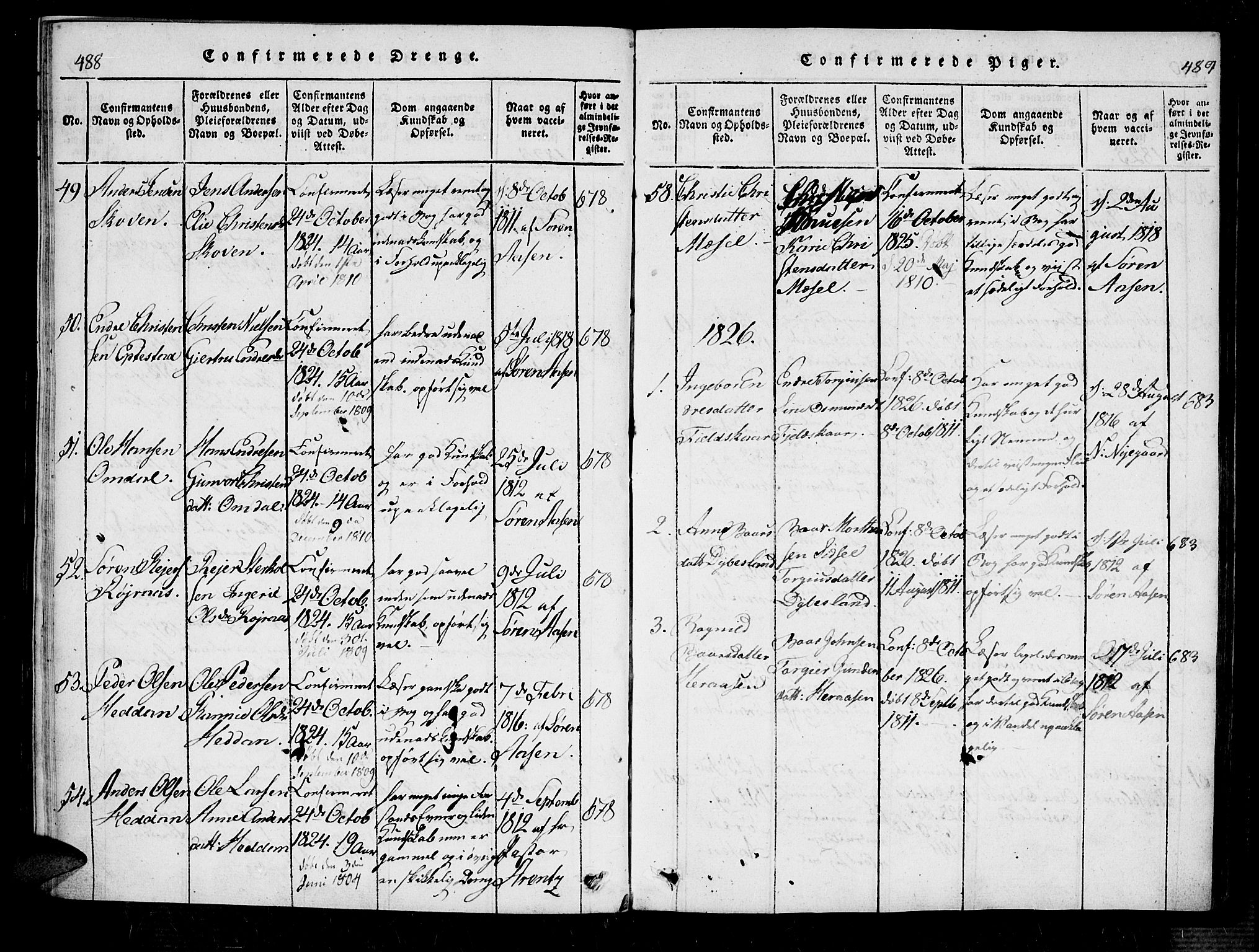 Bjelland sokneprestkontor, SAK/1111-0005/F/Fa/Fab/L0002: Parish register (official) no. A 2, 1816-1869, p. 488-489