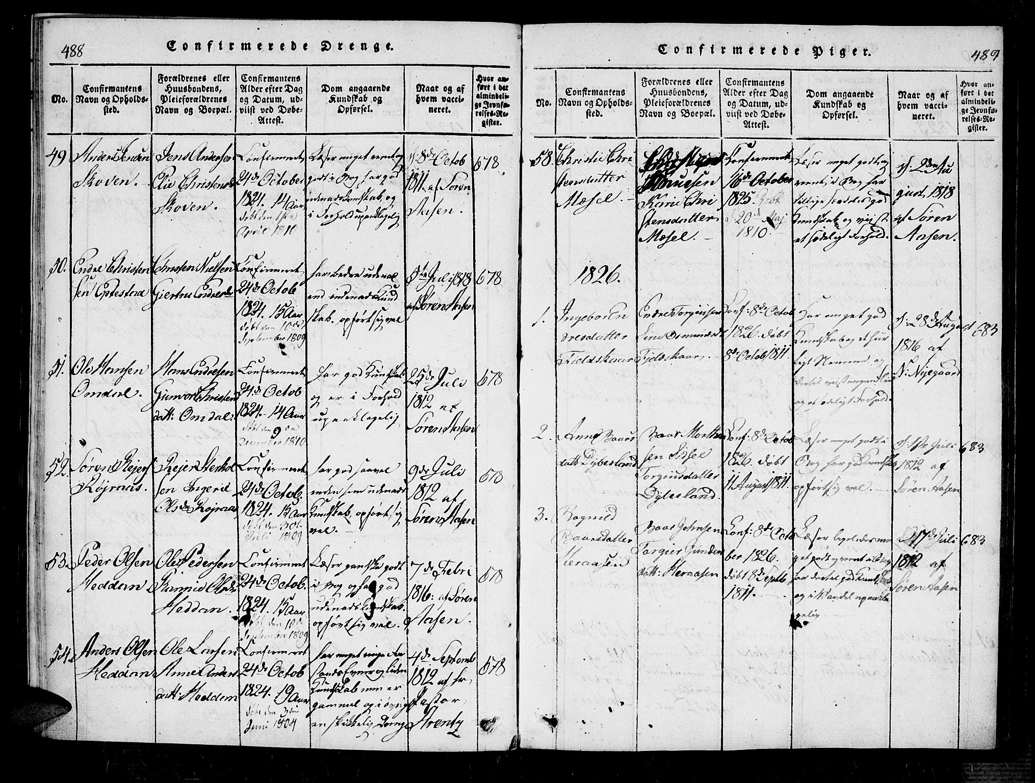 Bjelland sokneprestkontor, AV/SAK-1111-0005/F/Fa/Fab/L0002: Parish register (official) no. A 2, 1816-1869, p. 488-489