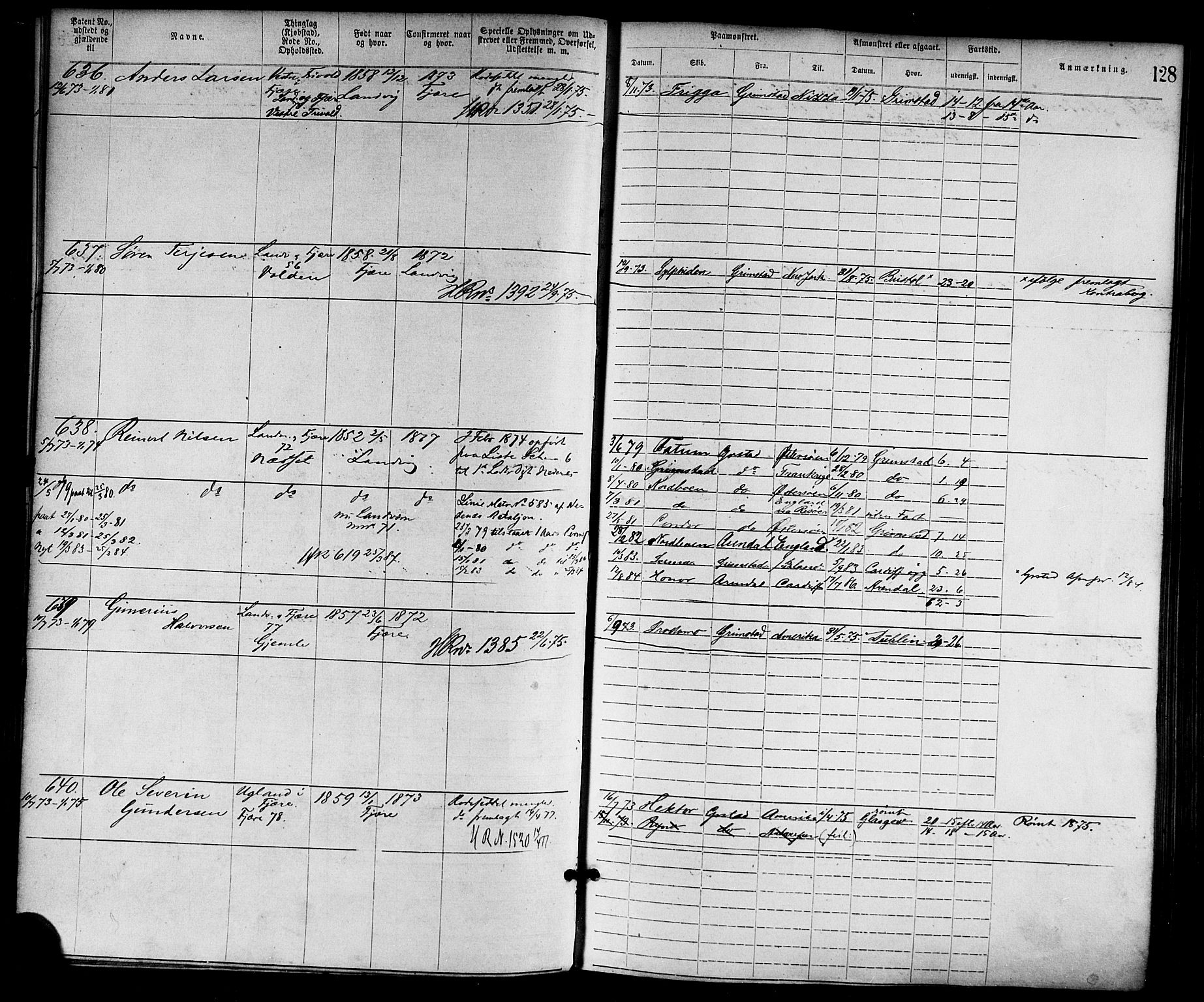 Grimstad mønstringskrets, SAK/2031-0013/F/Fa/L0001: Annotasjonsrulle nr 1-1920 med register, F-1, 1870-1892, p. 150