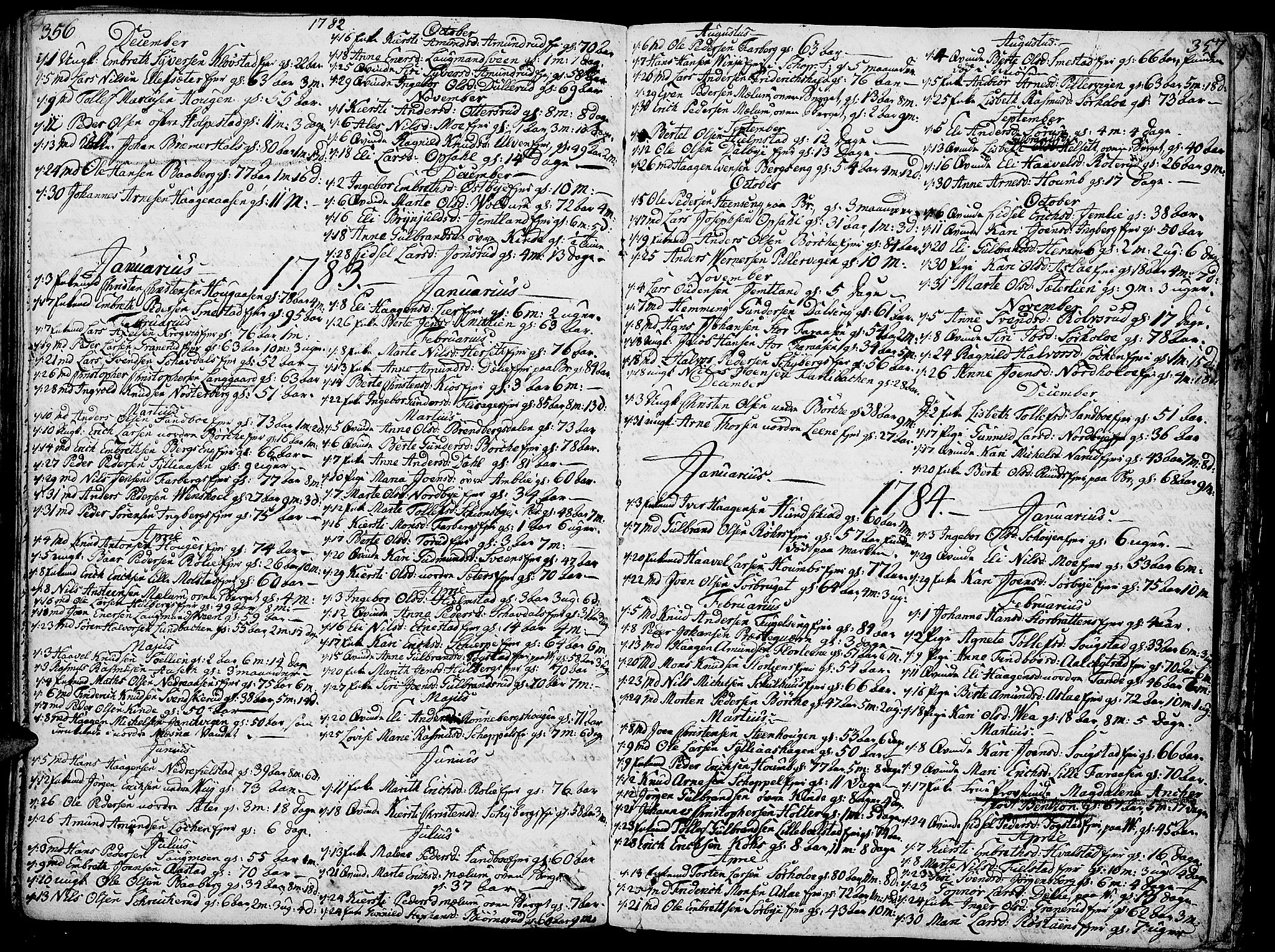 Ringsaker prestekontor, SAH/PREST-014/K/Ka/L0003: Parish register (official) no. 3, 1775-1798, p. 356-357