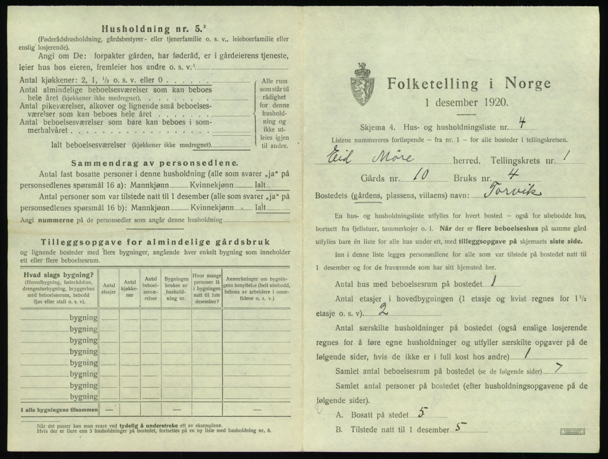 SAT, 1920 census for Eid, 1920, p. 29