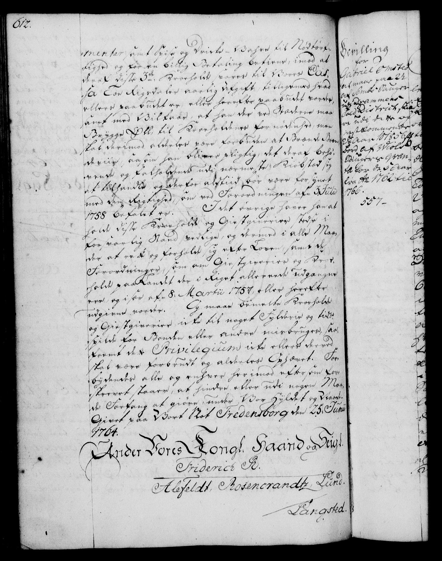 Rentekammeret, Kammerkanselliet, RA/EA-3111/G/Gg/Gga/L0007: Norsk ekspedisjonsprotokoll med register (merket RK 53.7), 1759-1768, p. 612