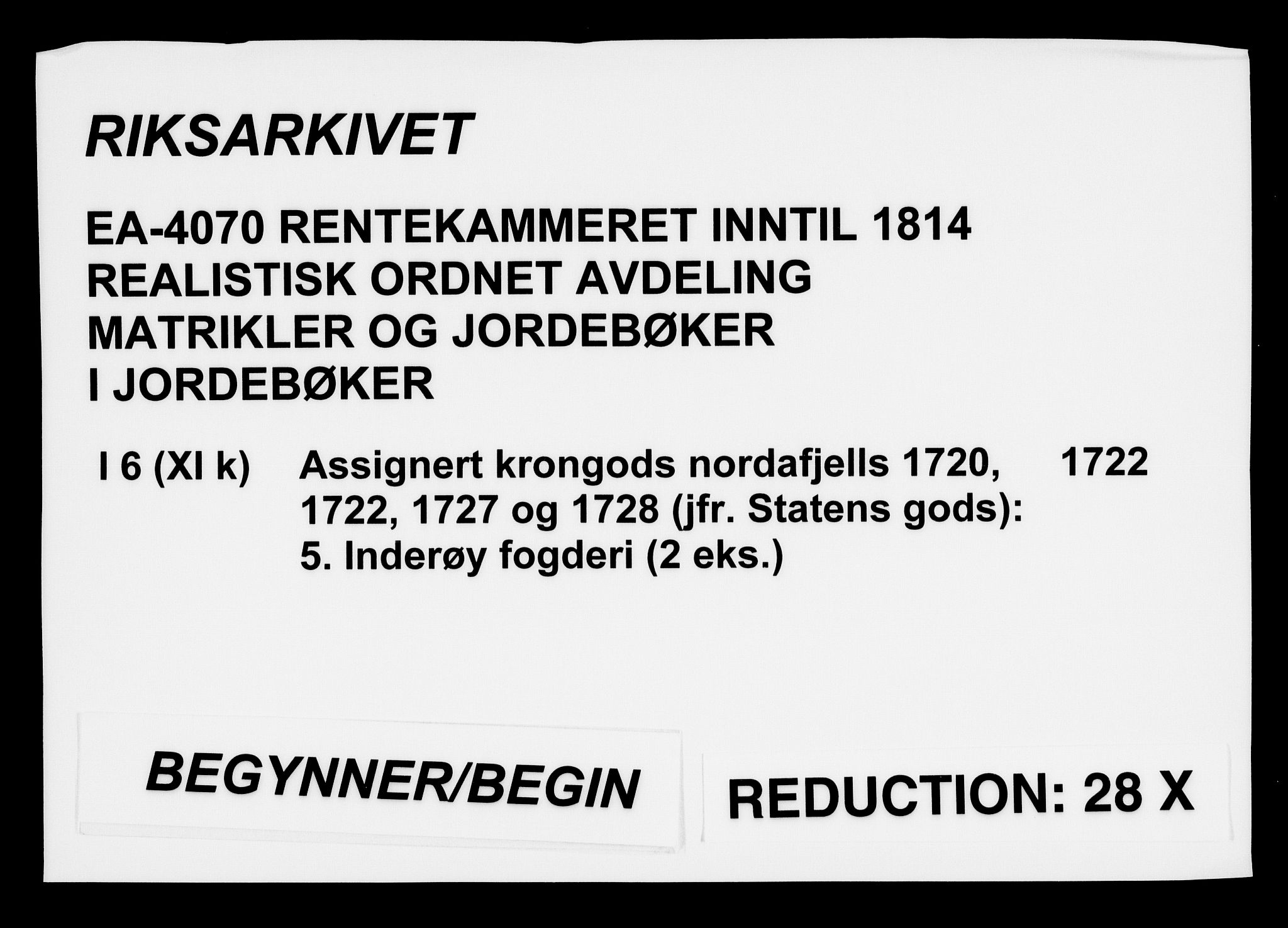 Rentekammeret inntil 1814, Realistisk ordnet avdeling, AV/RA-EA-4070/N/Na/L0006/0005: [XI k]: Assignert krongods nordafjells (1720, 1722, 1727 og 1728): / Inderøy fogderi, 1722