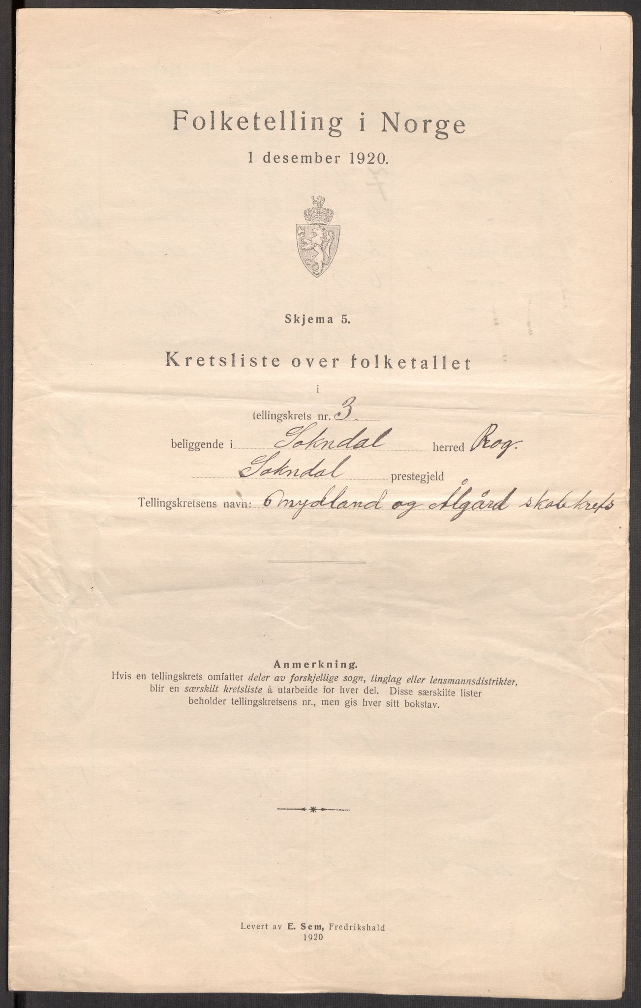 SAST, 1920 census for Sokndal, 1920, p. 24