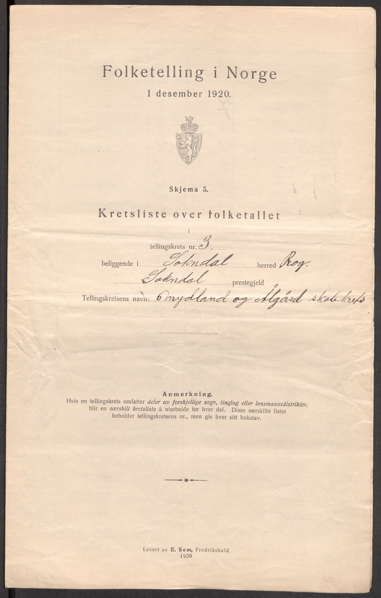 SAST, 1920 census for Sokndal, 1920, p. 24