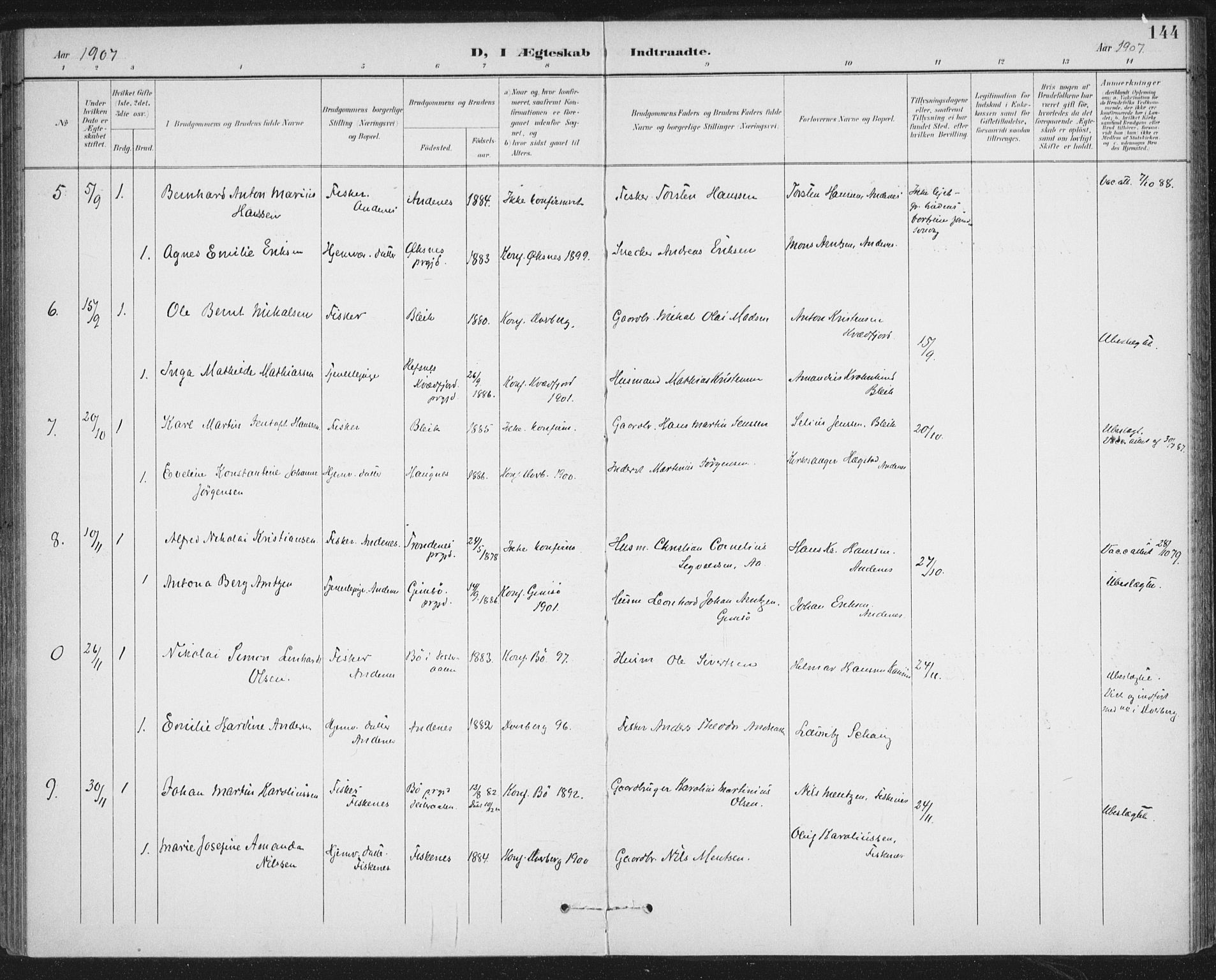 Ministerialprotokoller, klokkerbøker og fødselsregistre - Nordland, SAT/A-1459/899/L1437: Parish register (official) no. 899A05, 1897-1908, p. 144