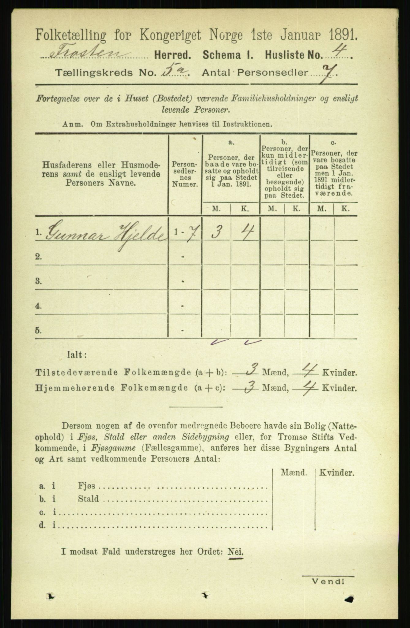 RA, 1891 census for 1717 Frosta, 1891, p. 3247