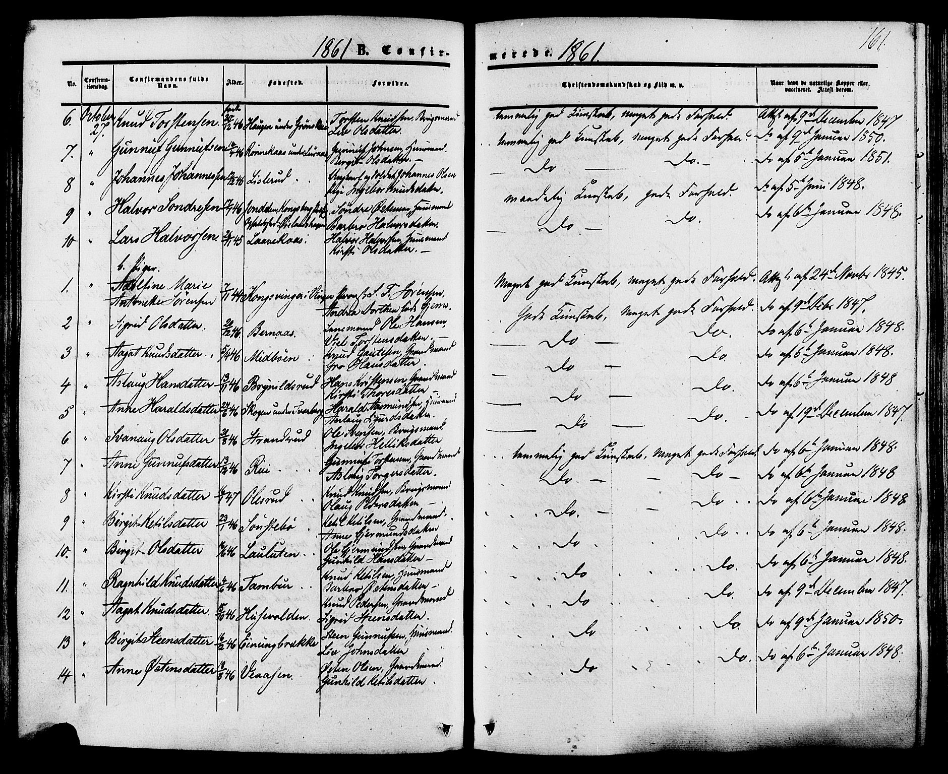 Tinn kirkebøker, SAKO/A-308/F/Fa/L0006: Parish register (official) no. I 6, 1857-1878, p. 161