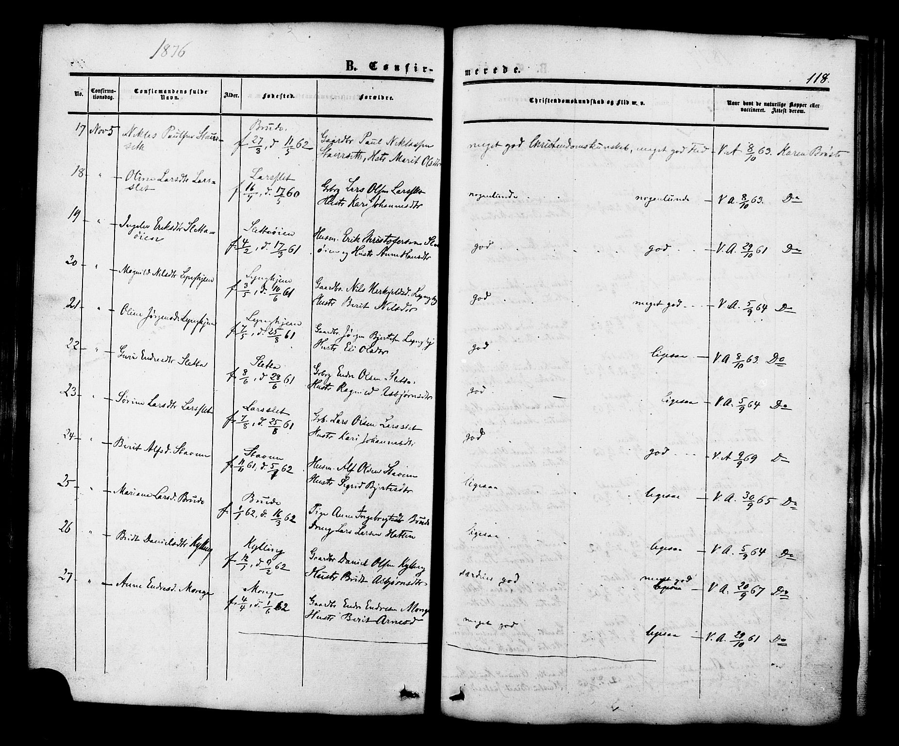 Ministerialprotokoller, klokkerbøker og fødselsregistre - Møre og Romsdal, AV/SAT-A-1454/546/L0594: Parish register (official) no. 546A02, 1854-1882, p. 118