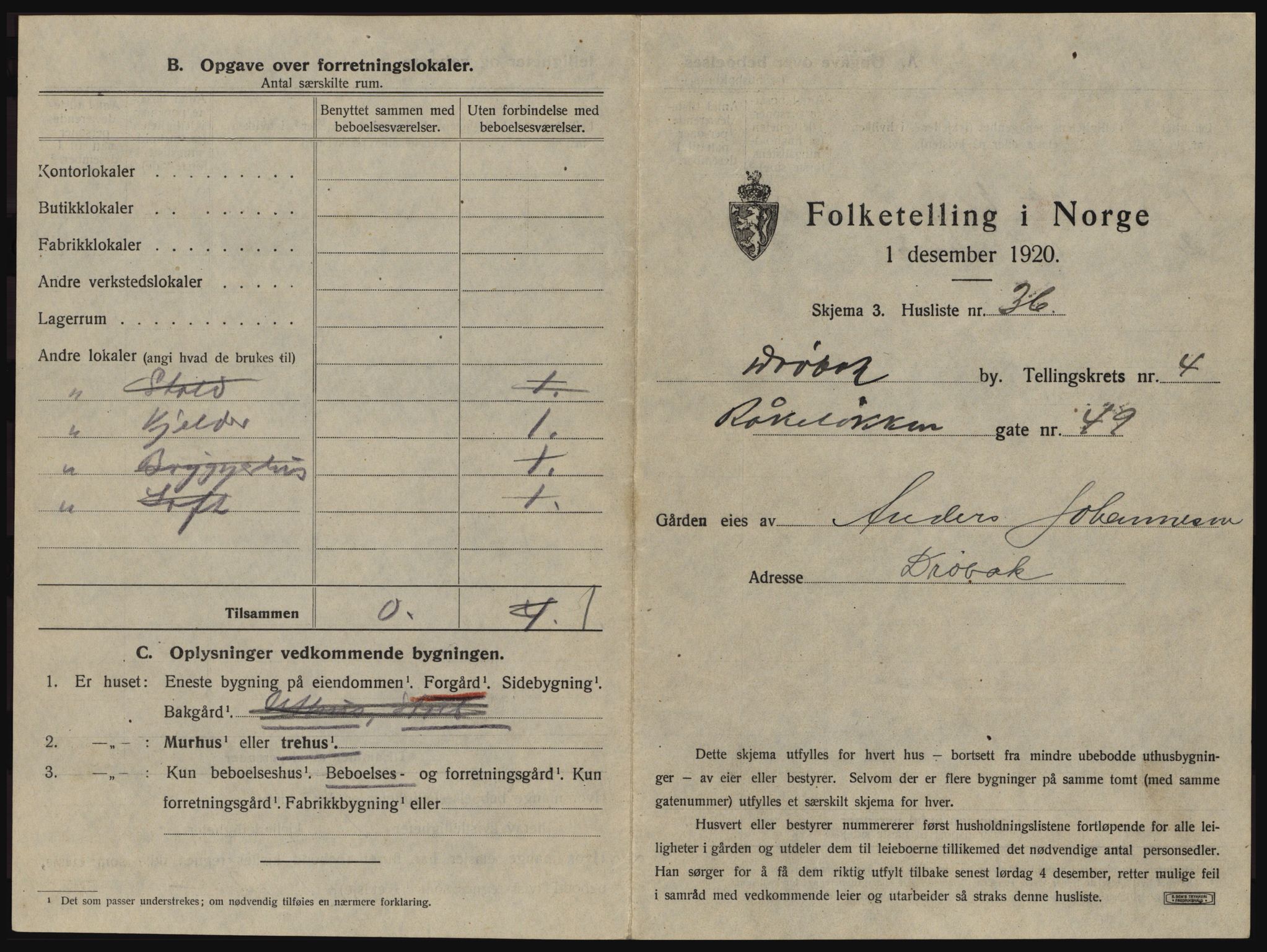 SAO, 1920 census for Drøbak, 1920, p. 437