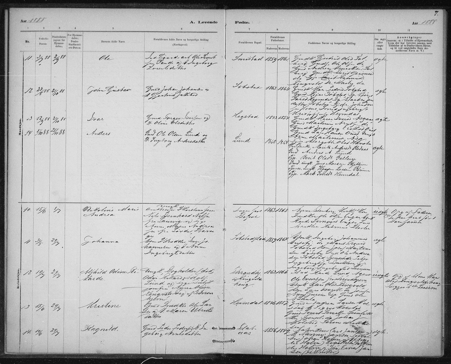 Ministerialprotokoller, klokkerbøker og fødselsregistre - Sør-Trøndelag, AV/SAT-A-1456/613/L0392: Parish register (official) no. 613A01, 1887-1906, p. 7