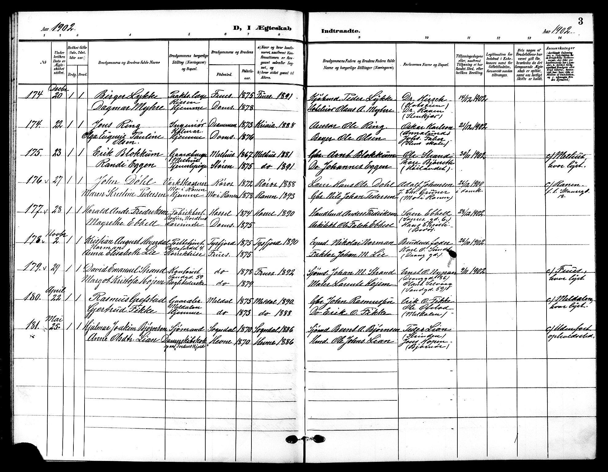 Ministerialprotokoller, klokkerbøker og fødselsregistre - Sør-Trøndelag, SAT/A-1456/601/L0095: Parish register (copy) no. 601C13, 1902-1911, p. 3