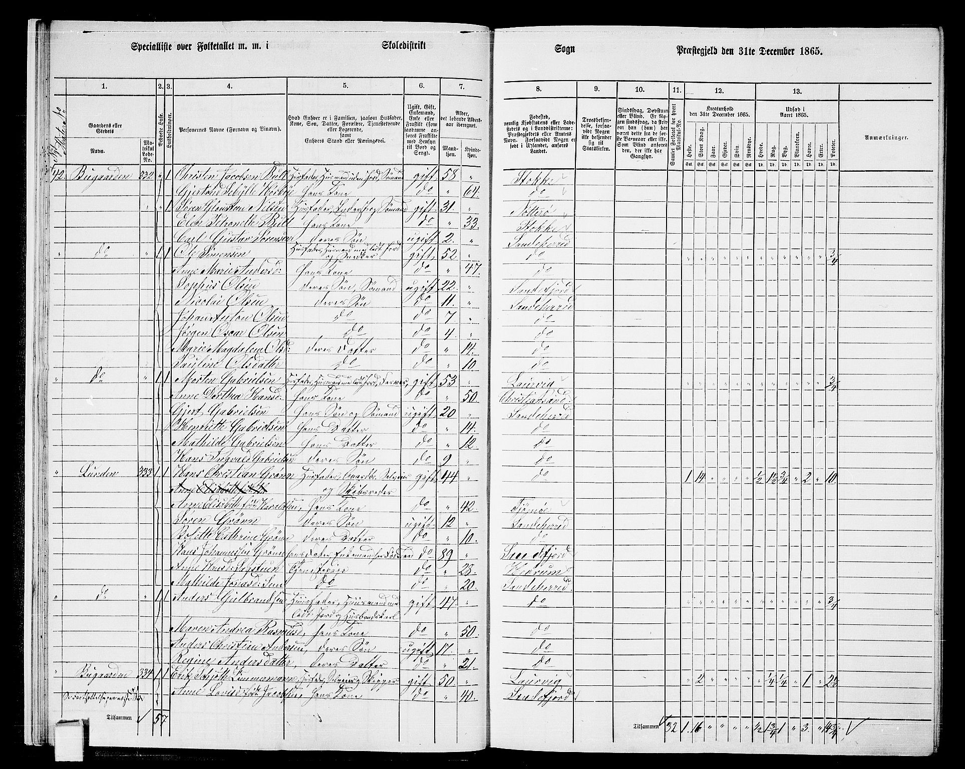 RA, 1865 census for Sandeherred/Sandeherred, 1865, p. 19