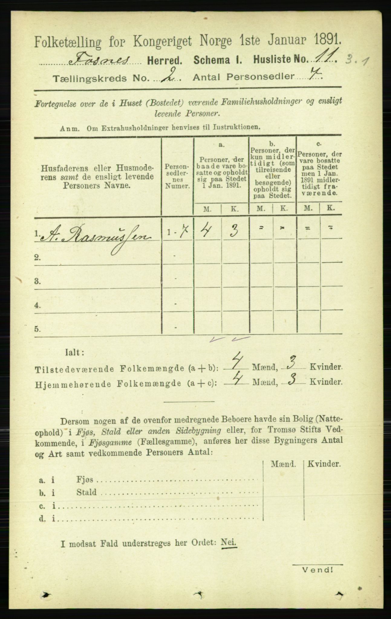 RA, 1891 census for 1748 Fosnes, 1891, p. 375