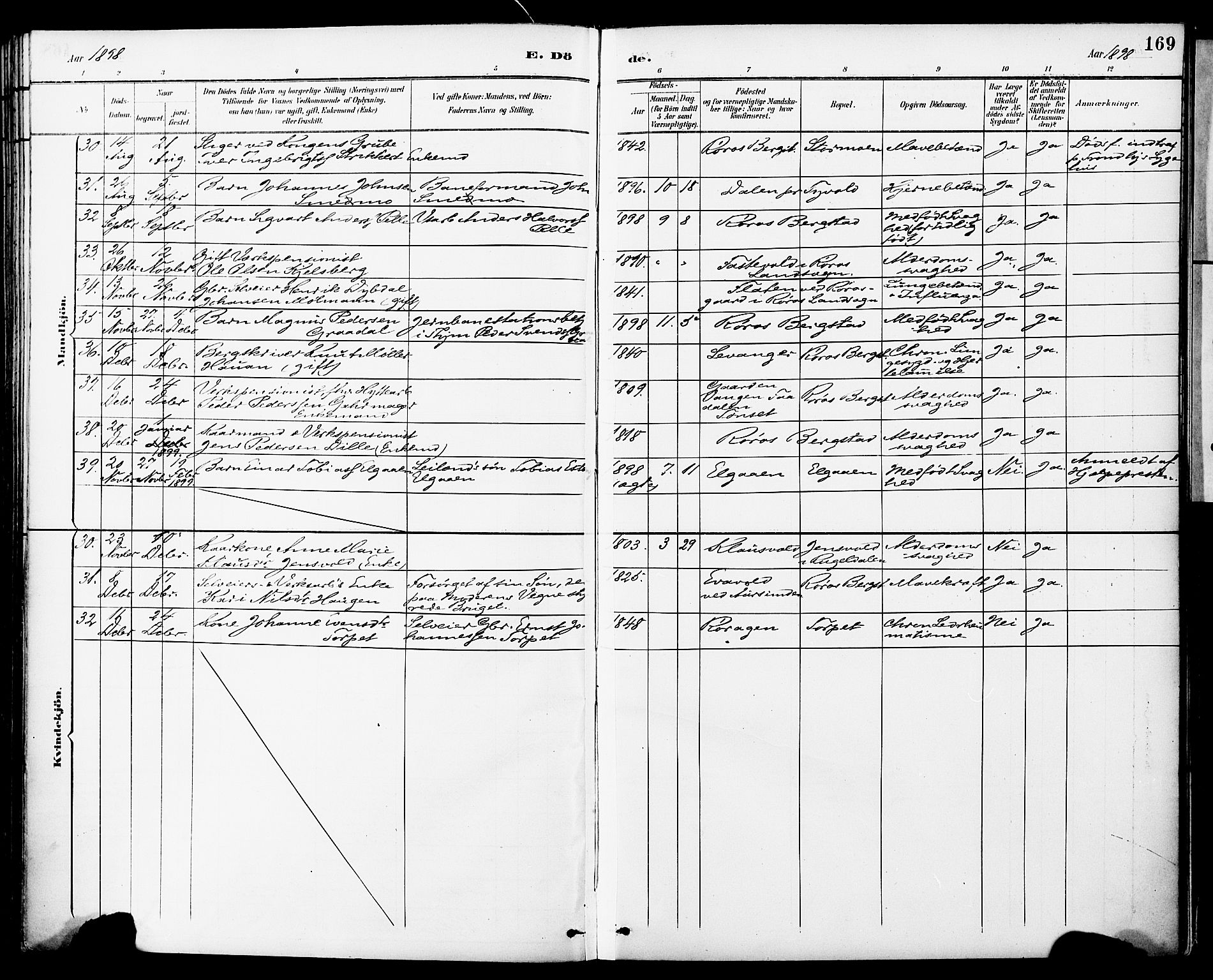 Ministerialprotokoller, klokkerbøker og fødselsregistre - Sør-Trøndelag, SAT/A-1456/681/L0935: Parish register (official) no. 681A13, 1890-1898, p. 169