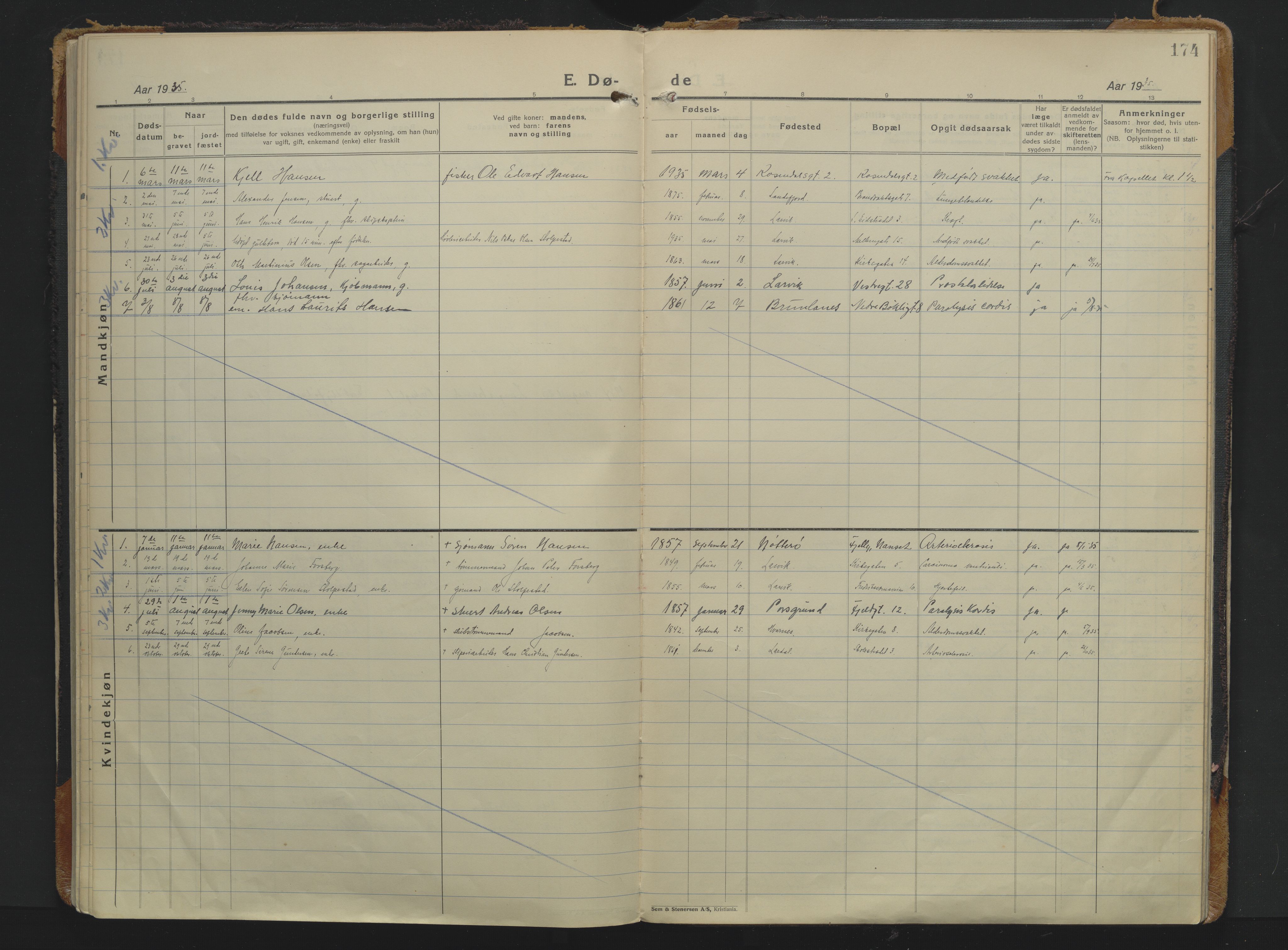 Larvik kirkebøker, AV/SAKO-A-352/F/Fb/L0006: Parish register (official) no. II 6, 1925-1961, p. 174