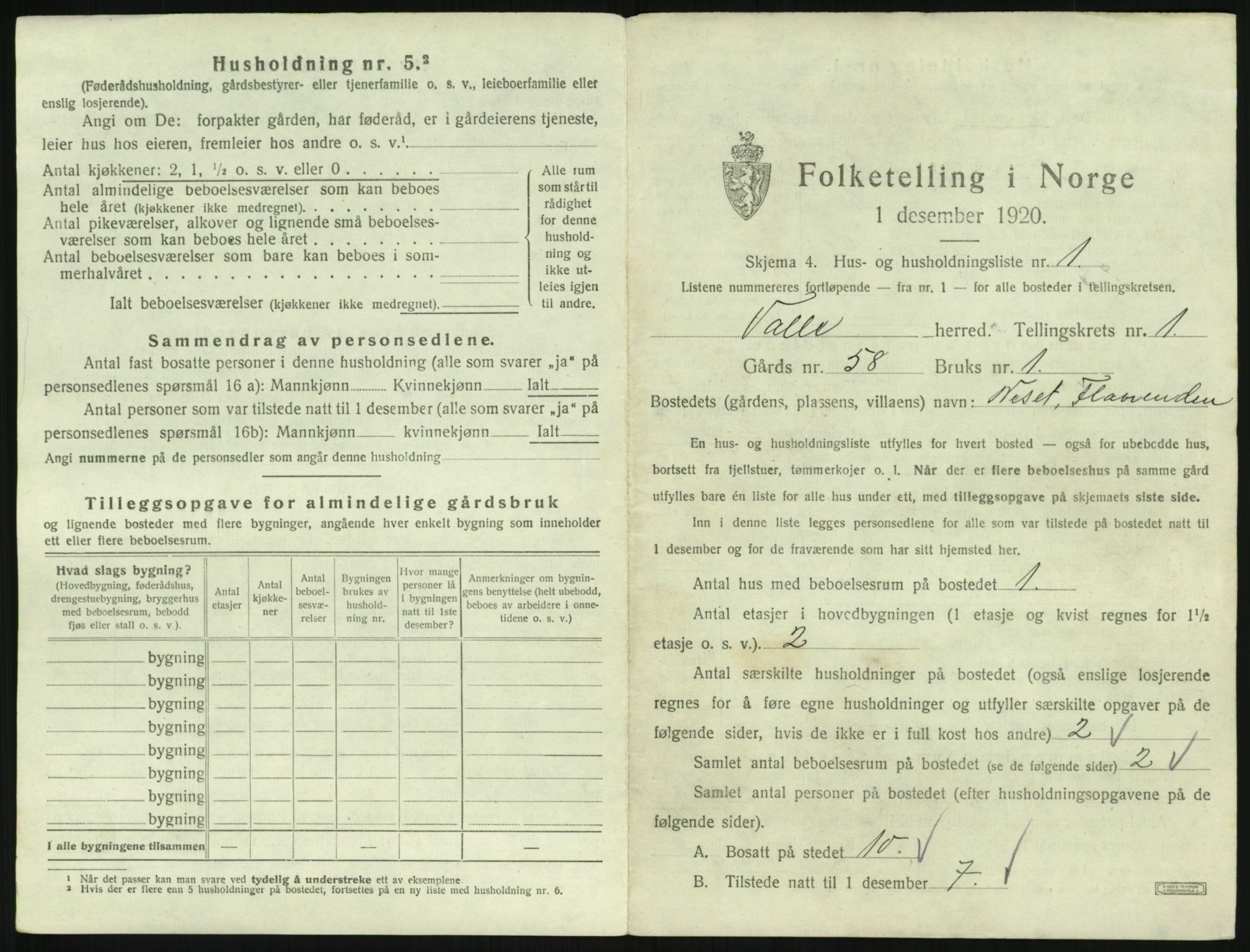 SAK, 1920 census for Valle, 1920, p. 25