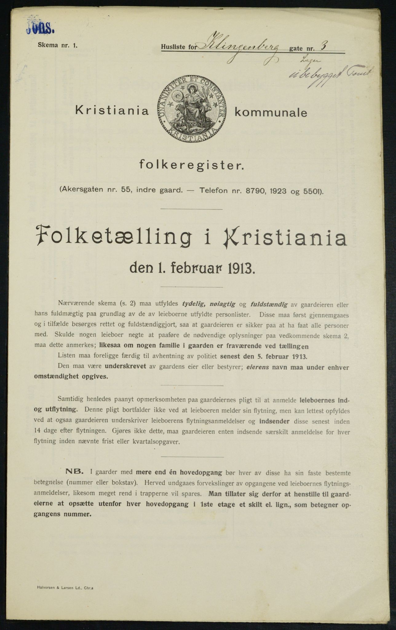 OBA, Municipal Census 1913 for Kristiania, 1913, p. 51579