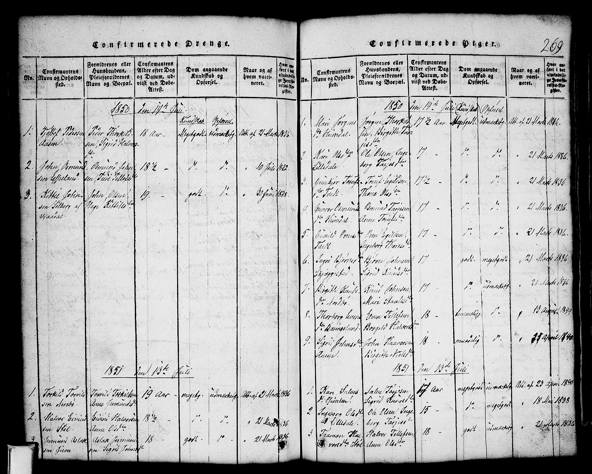 Nissedal kirkebøker, SAKO/A-288/G/Gb/L0001: Parish register (copy) no. II 1, 1814-1862, p. 269