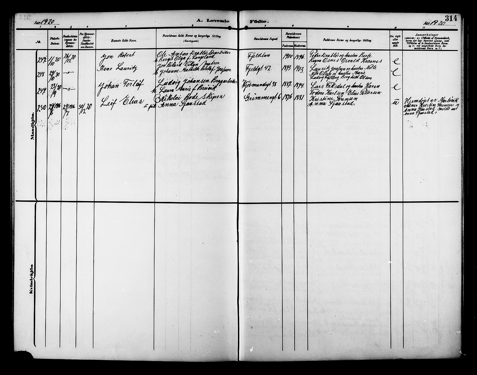 Ministerialprotokoller, klokkerbøker og fødselsregistre - Møre og Romsdal, AV/SAT-A-1454/529/L0471: Parish register (copy) no. 529C08, 1909-1921, p. 314