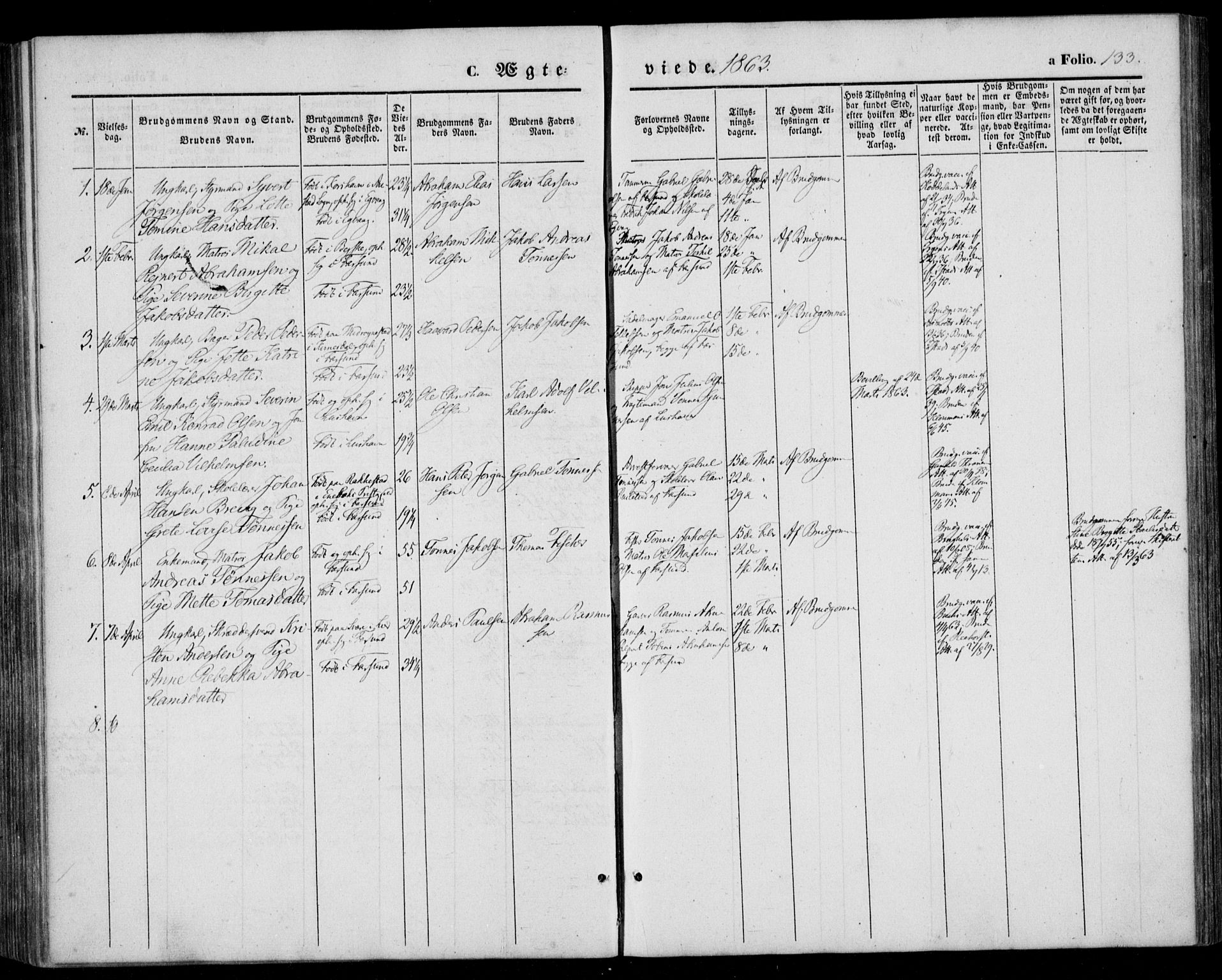 Farsund sokneprestkontor, AV/SAK-1111-0009/F/Fa/L0004: Parish register (official) no. A 4, 1847-1863, p. 133