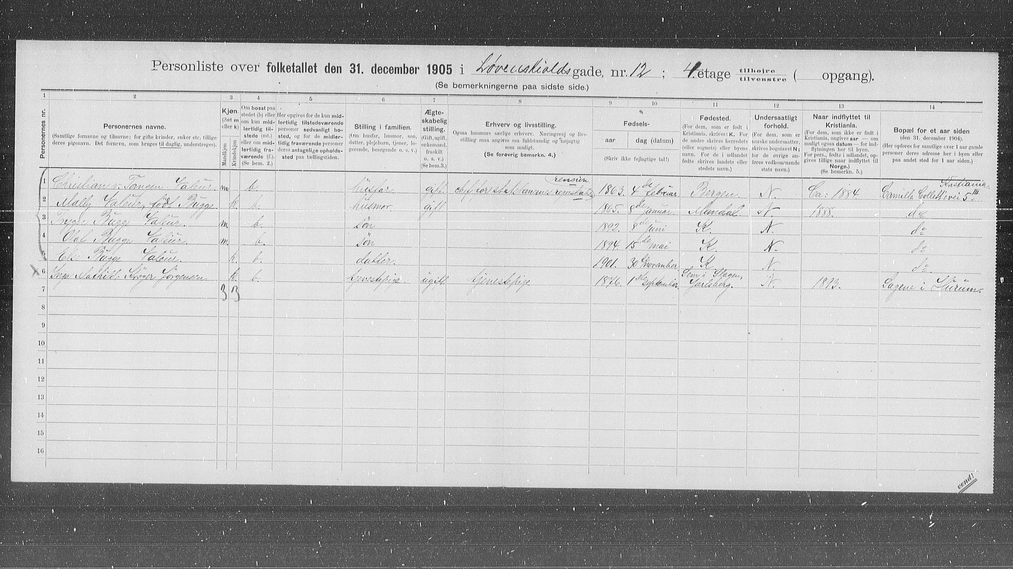 OBA, Municipal Census 1905 for Kristiania, 1905, p. 31015