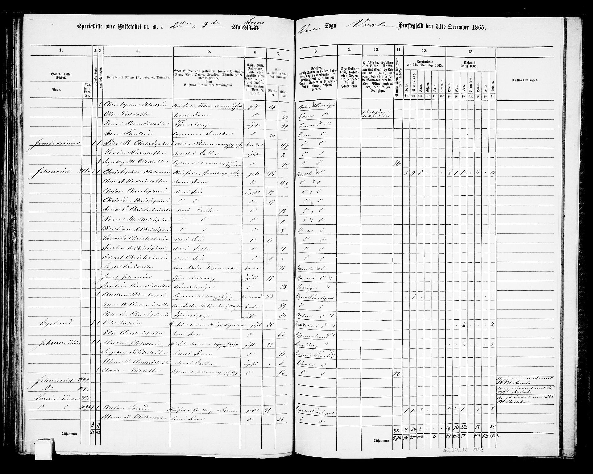 RA, 1865 census for Våle, 1865, p. 84