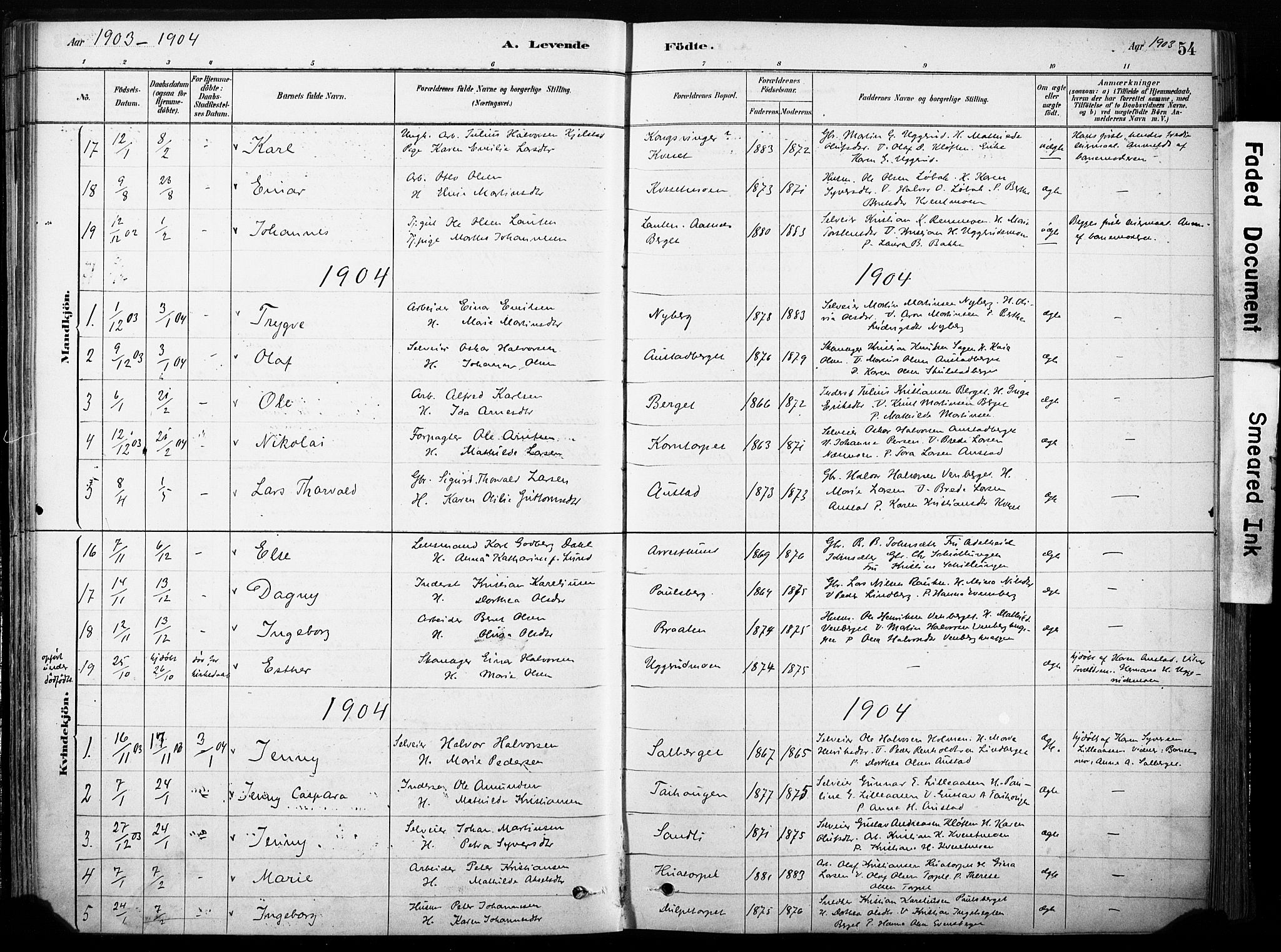 Hof prestekontor, AV/SAH-PREST-038/H/Ha/Haa/L0011: Parish register (official) no. 11, 1879-1911, p. 54