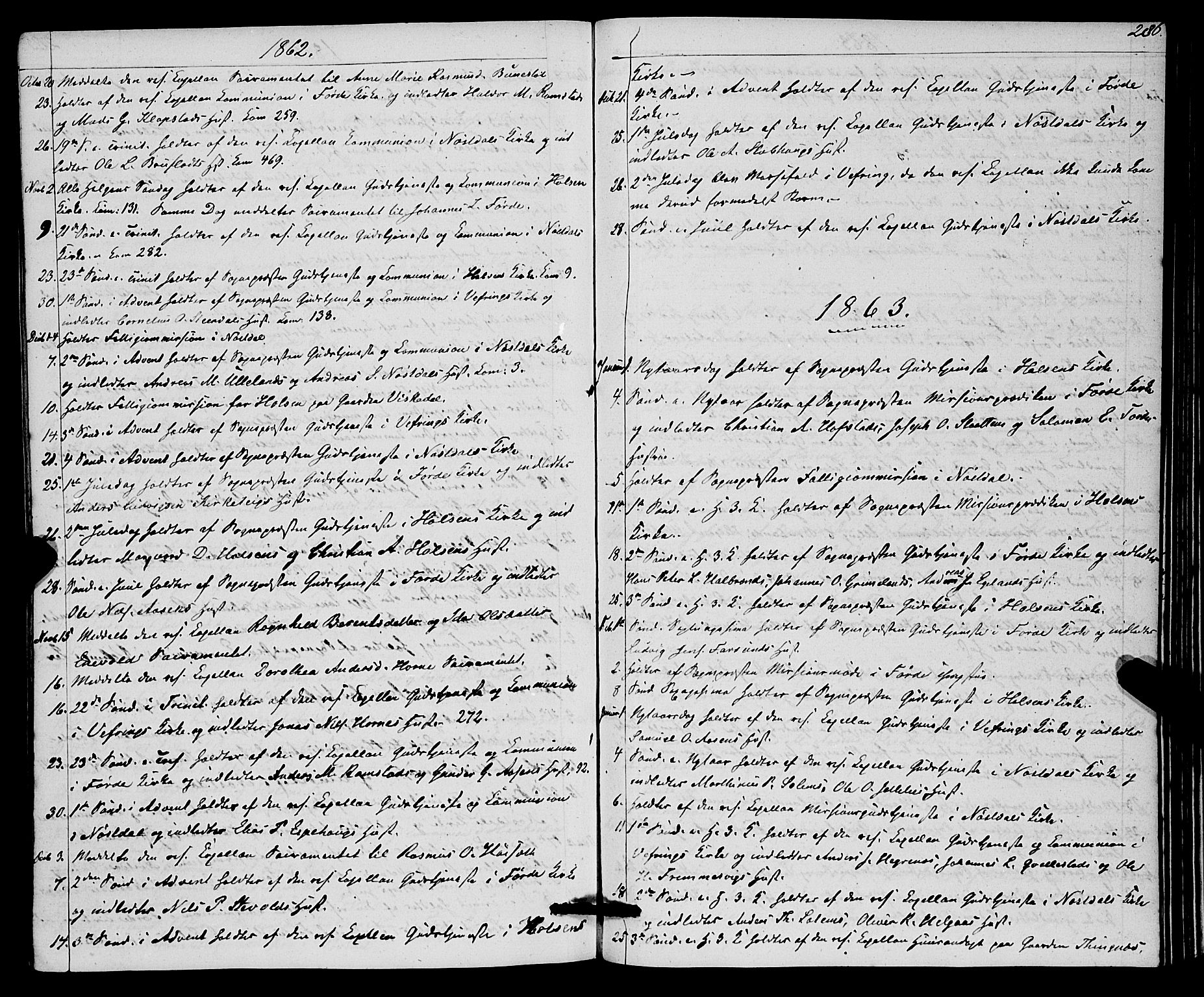 Førde sokneprestembete, AV/SAB-A-79901/H/Haa/Haaa/L0010: Parish register (official) no. A 10, 1861-1876, p. 286