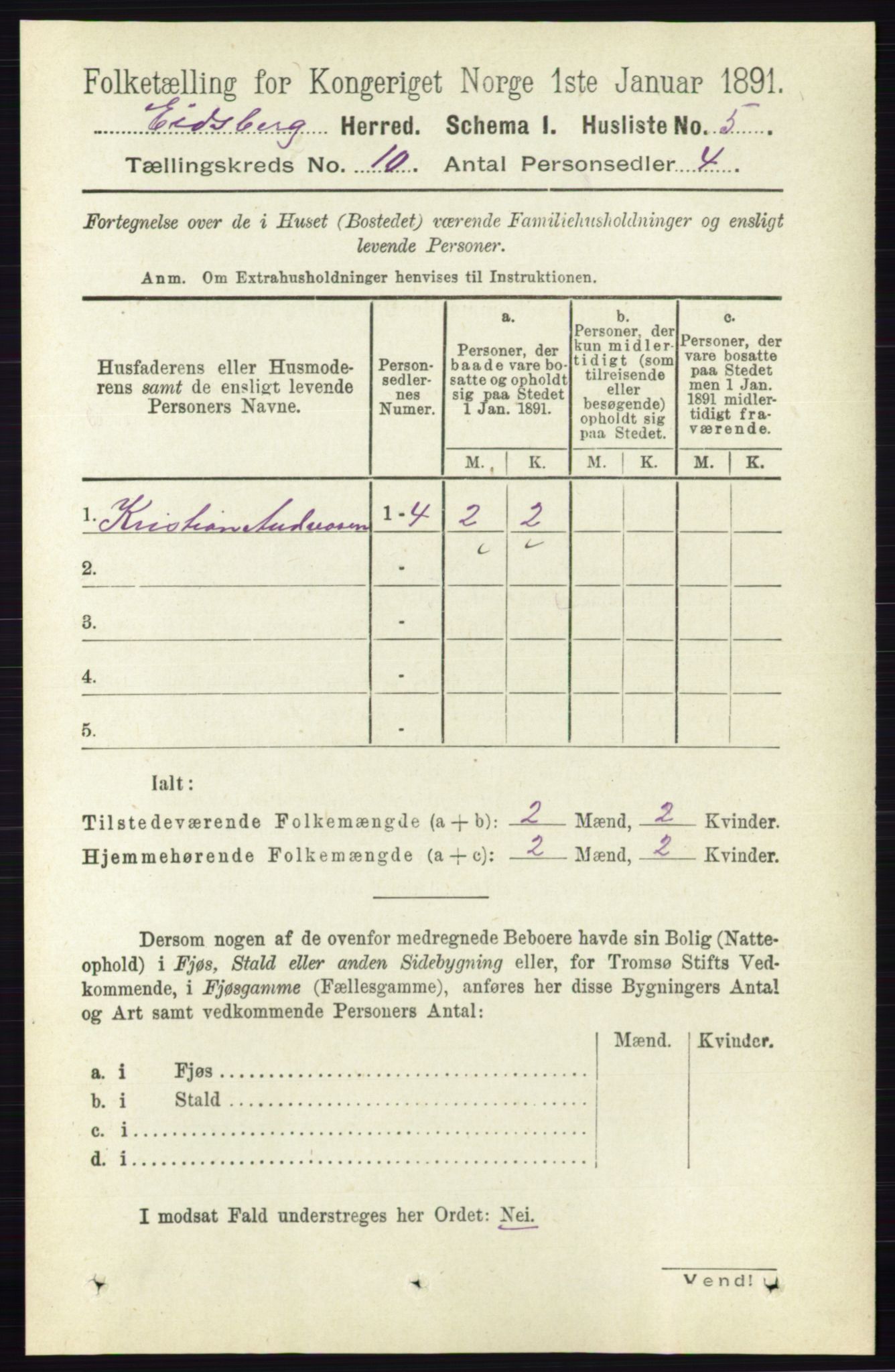 RA, 1891 census for 0125 Eidsberg, 1891, p. 5540