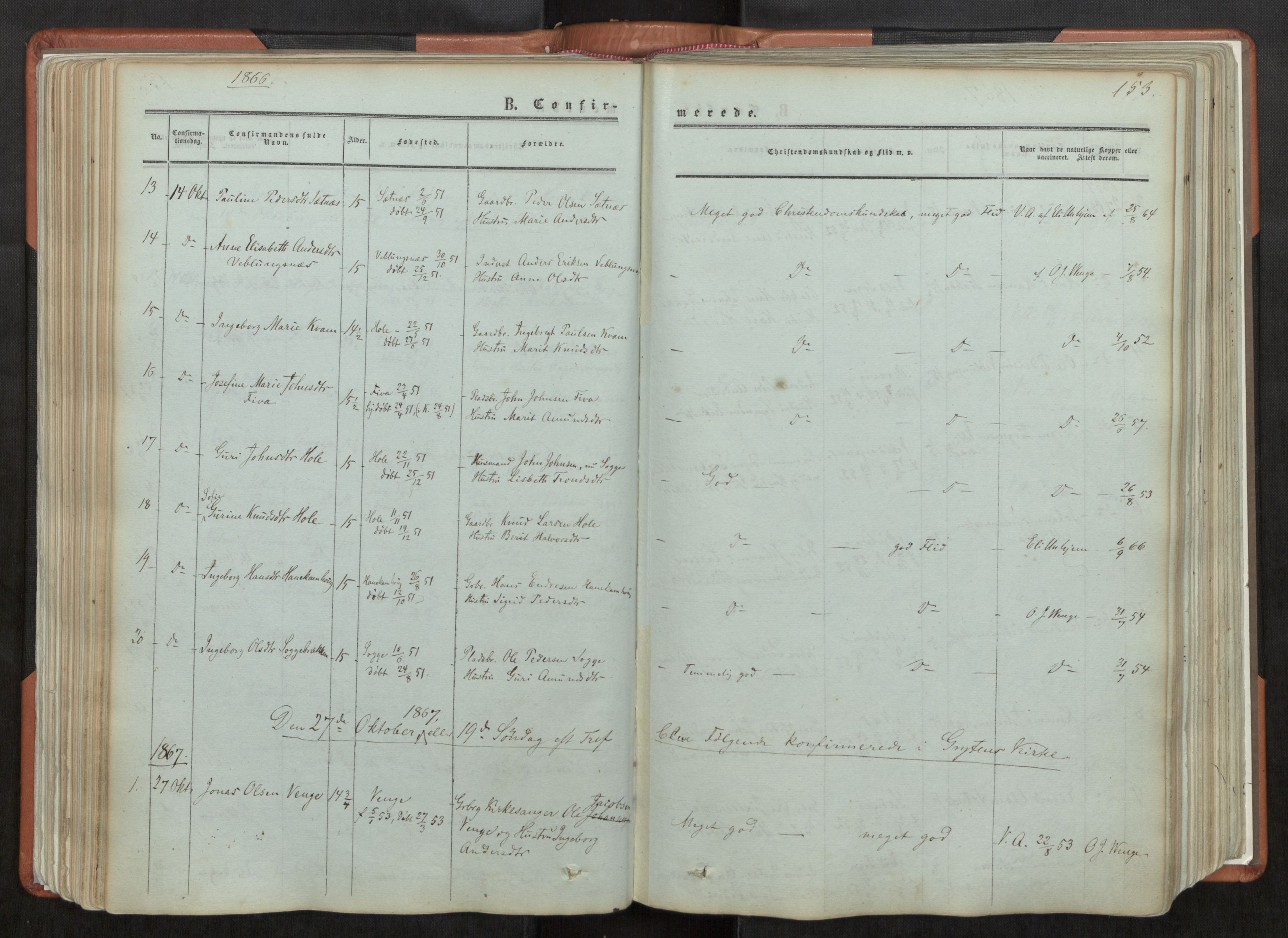 Ministerialprotokoller, klokkerbøker og fødselsregistre - Møre og Romsdal, SAT/A-1454/544/L0572: Parish register (official) no. 544A05, 1854-1886, p. 153