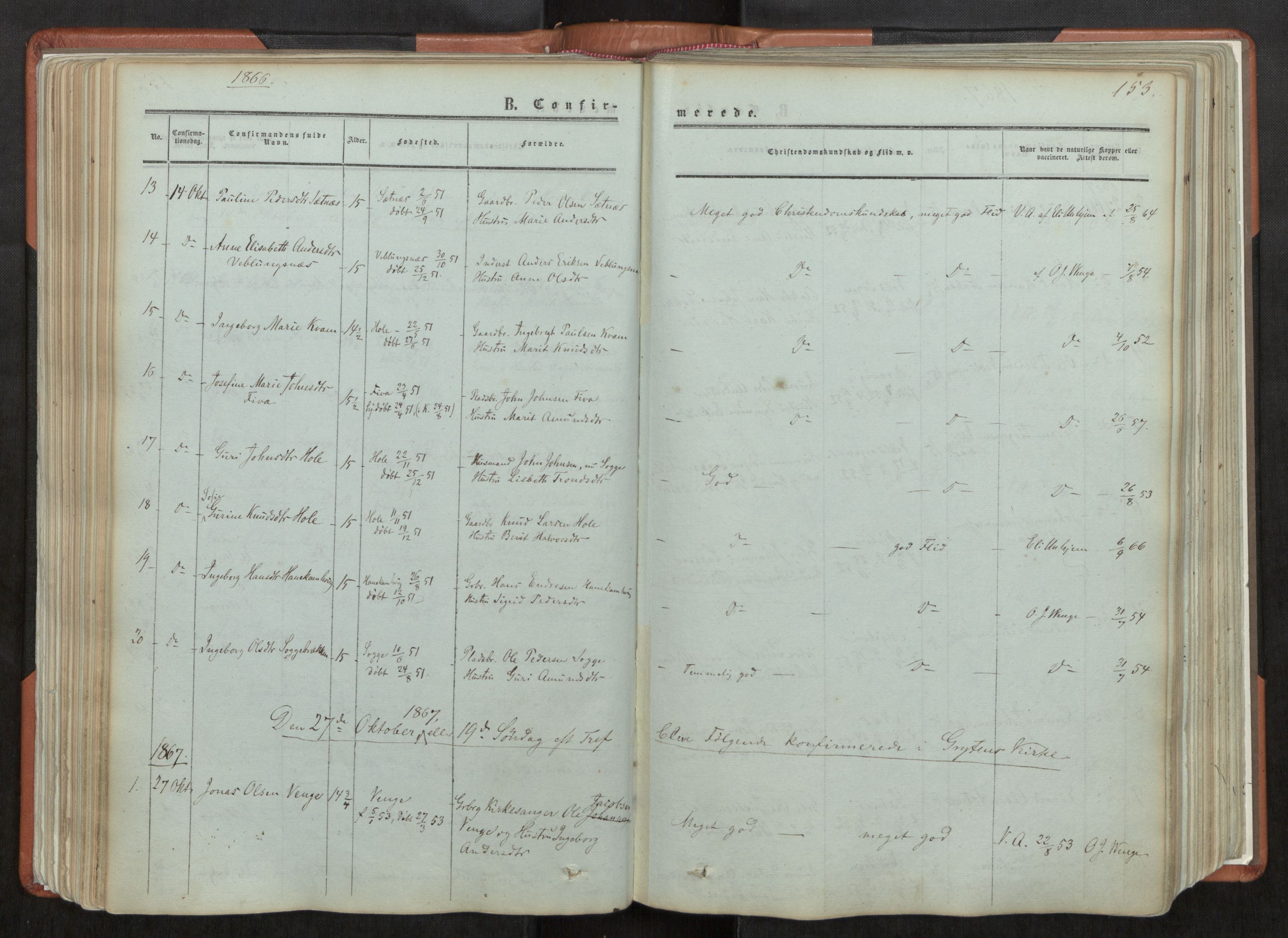 Ministerialprotokoller, klokkerbøker og fødselsregistre - Møre og Romsdal, AV/SAT-A-1454/544/L0572: Parish register (official) no. 544A05, 1854-1886, p. 153