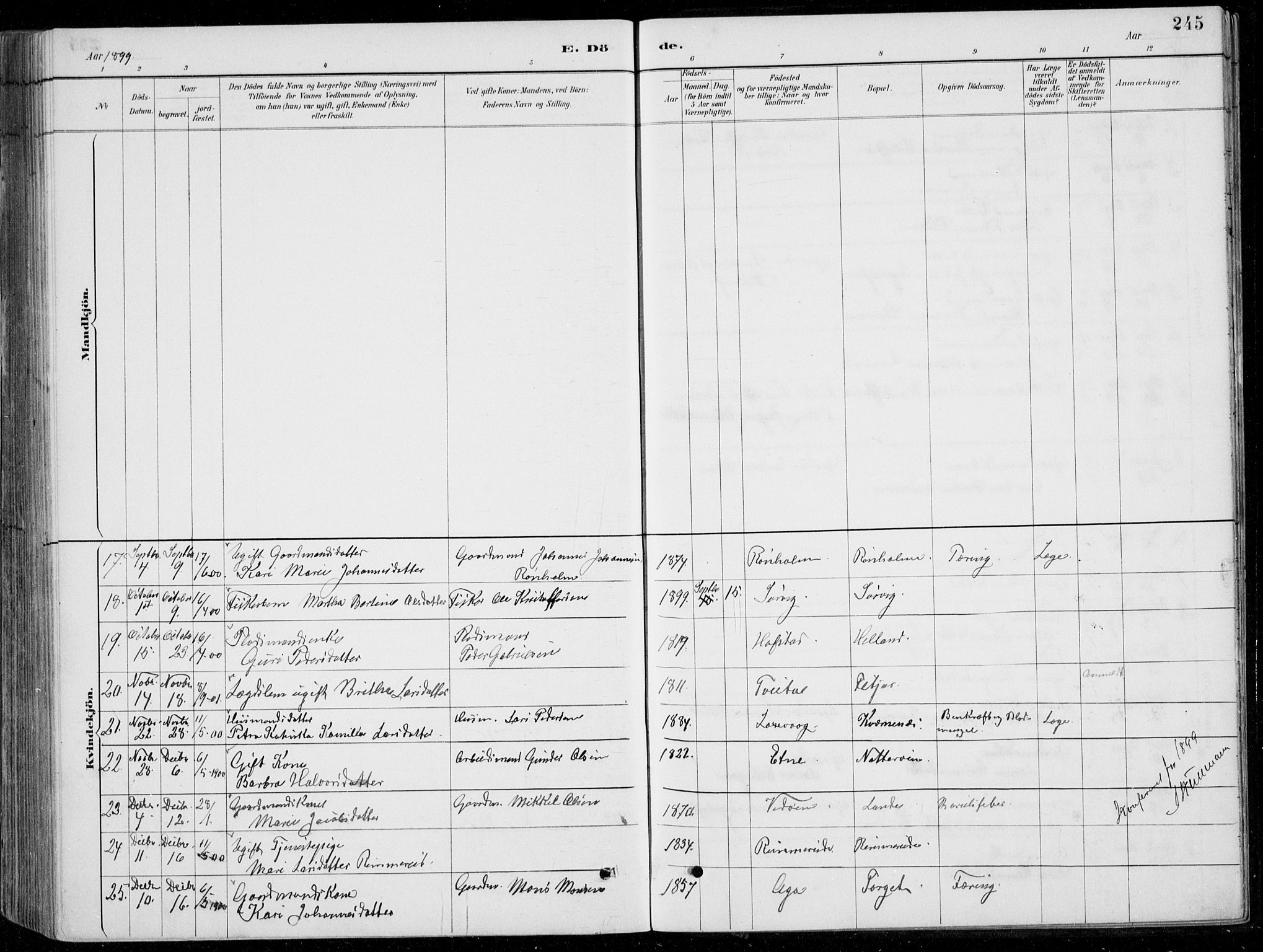 Fitjar sokneprestembete, AV/SAB-A-99926: Parish register (copy) no. A 2, 1887-1906, p. 245