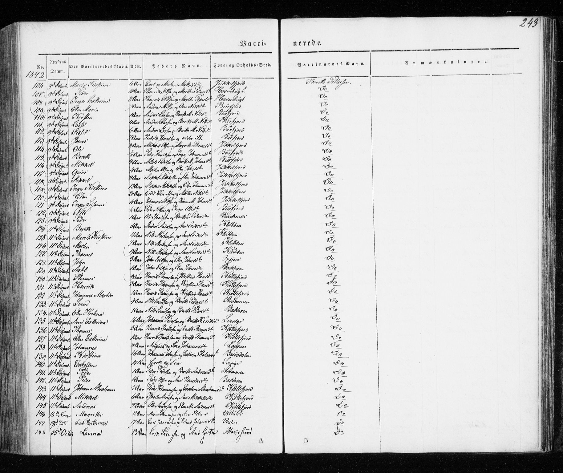 Skjervøy sokneprestkontor, AV/SATØ-S-1300/H/Ha/Haa/L0005kirke: Parish register (official) no. 5, 1838-1847, p. 243