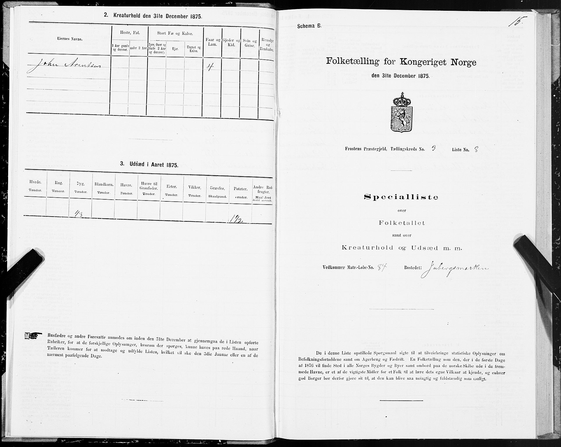 SAT, 1875 census for 1717P Frosta, 1875, p. 3015