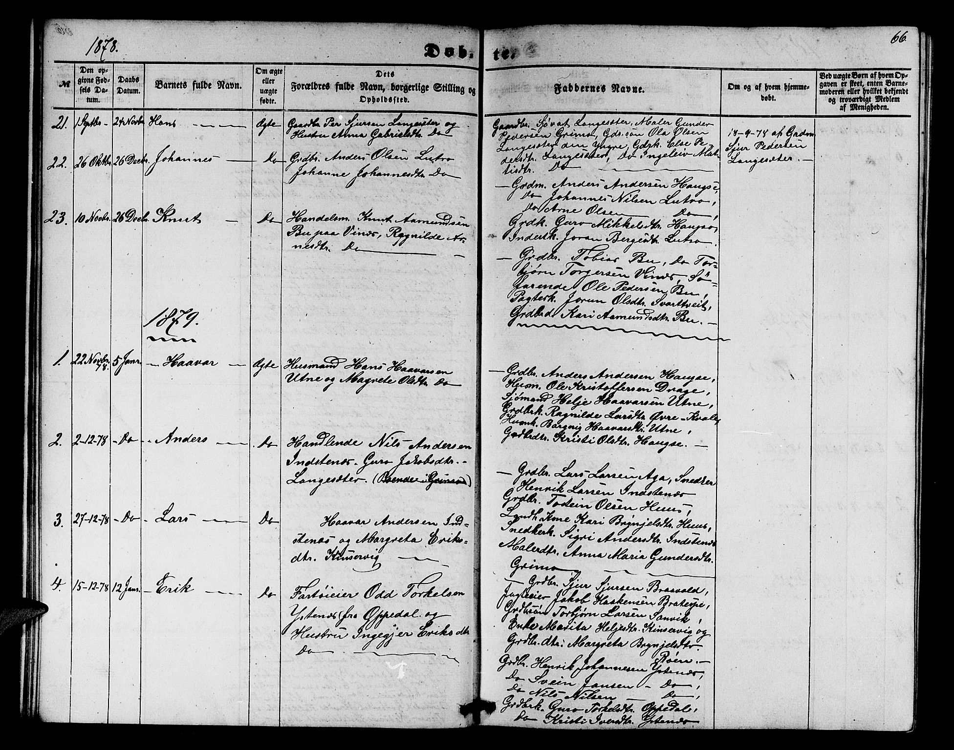 Ullensvang sokneprestembete, SAB/A-78701/H/Hab: Parish register (copy) no. E 6, 1857-1886, p. 66