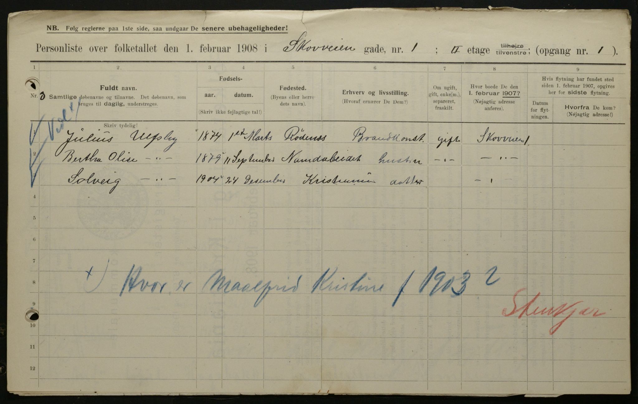 OBA, Municipal Census 1908 for Kristiania, 1908, p. 86736