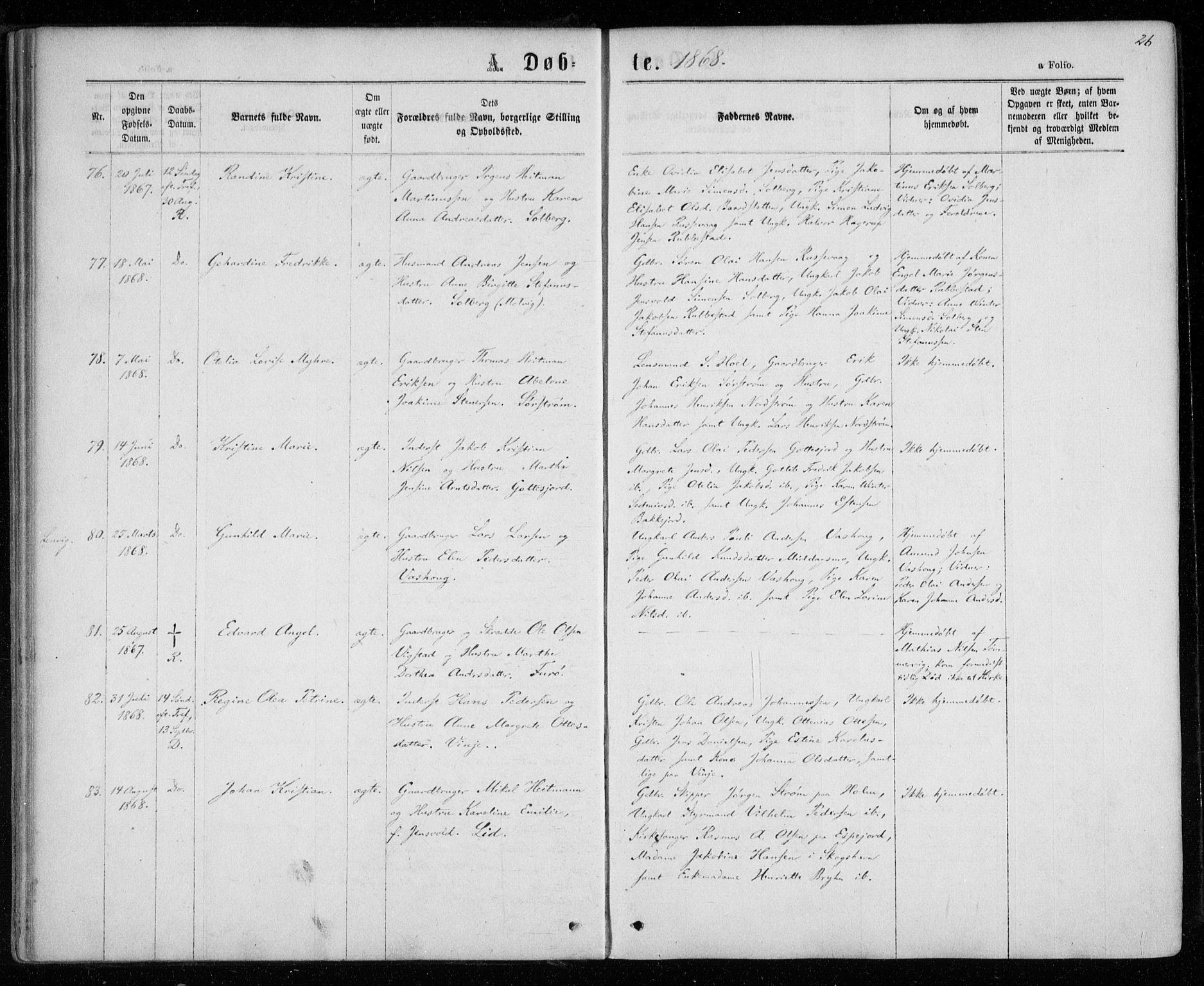 Tranøy sokneprestkontor, AV/SATØ-S-1313/I/Ia/Iaa/L0008kirke: Parish register (official) no. 8, 1867-1877, p. 26