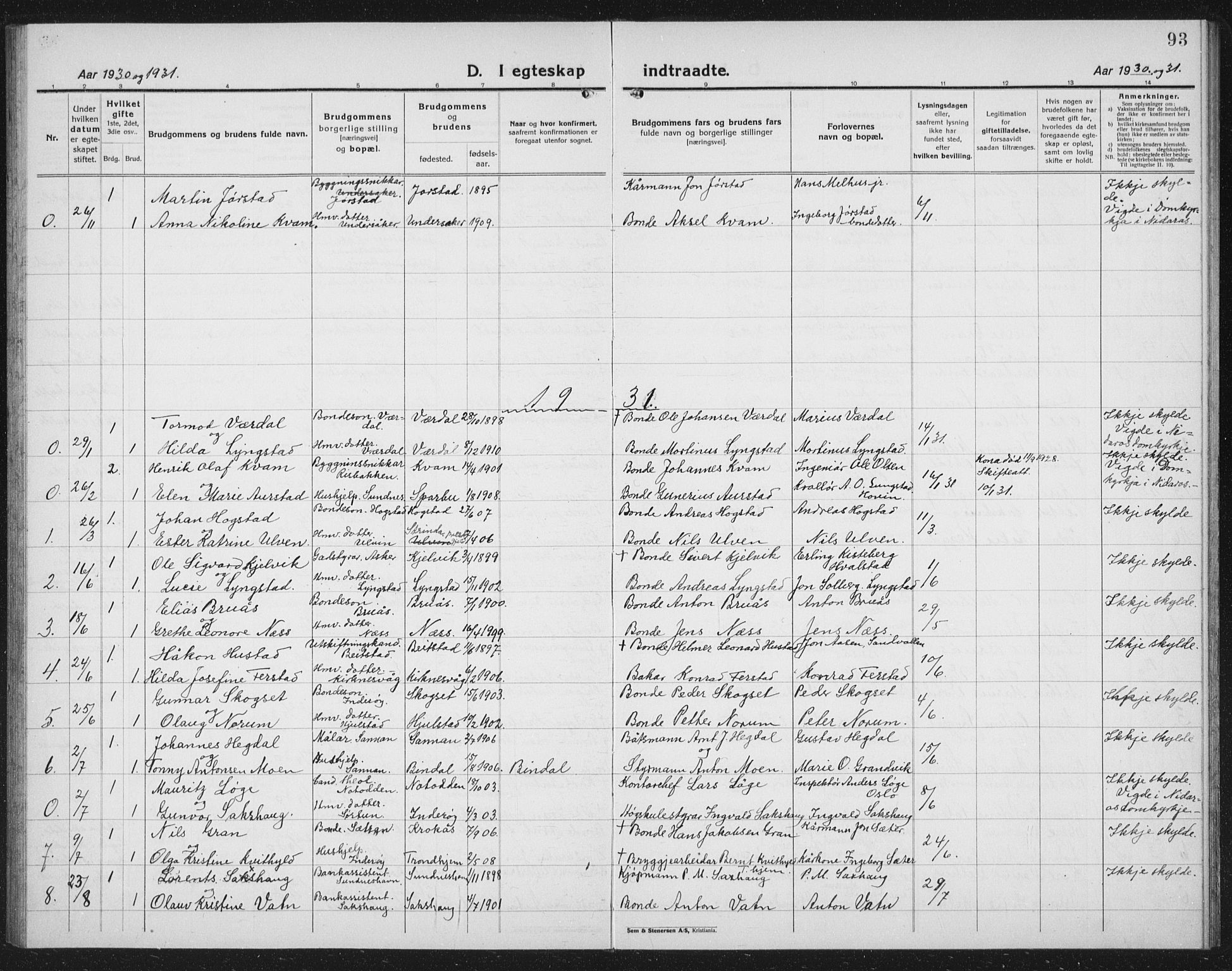 Ministerialprotokoller, klokkerbøker og fødselsregistre - Nord-Trøndelag, AV/SAT-A-1458/730/L0303: Parish register (copy) no. 730C06, 1924-1933, p. 93