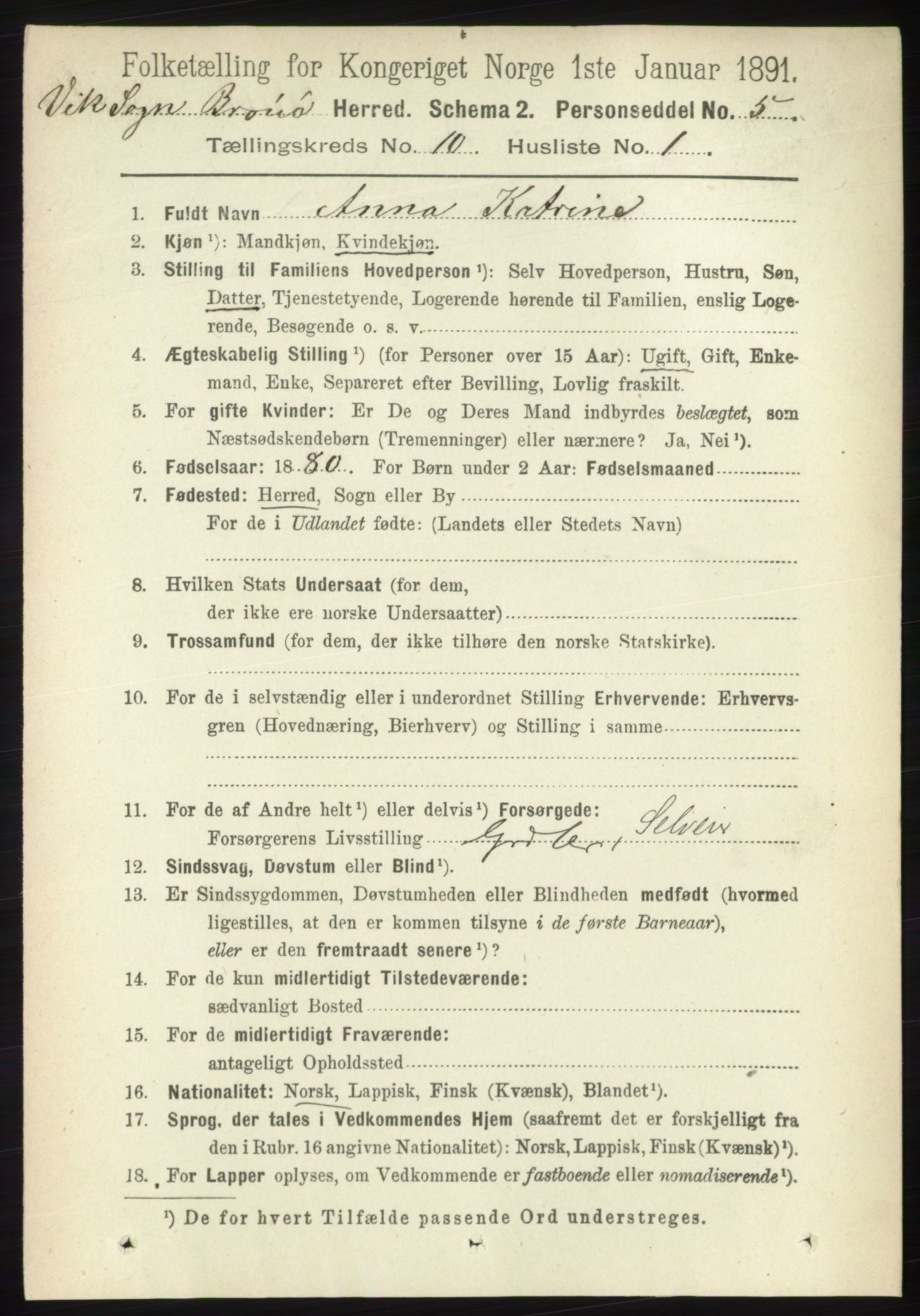 RA, 1891 census for 1814 Brønnøy, 1891, p. 5727