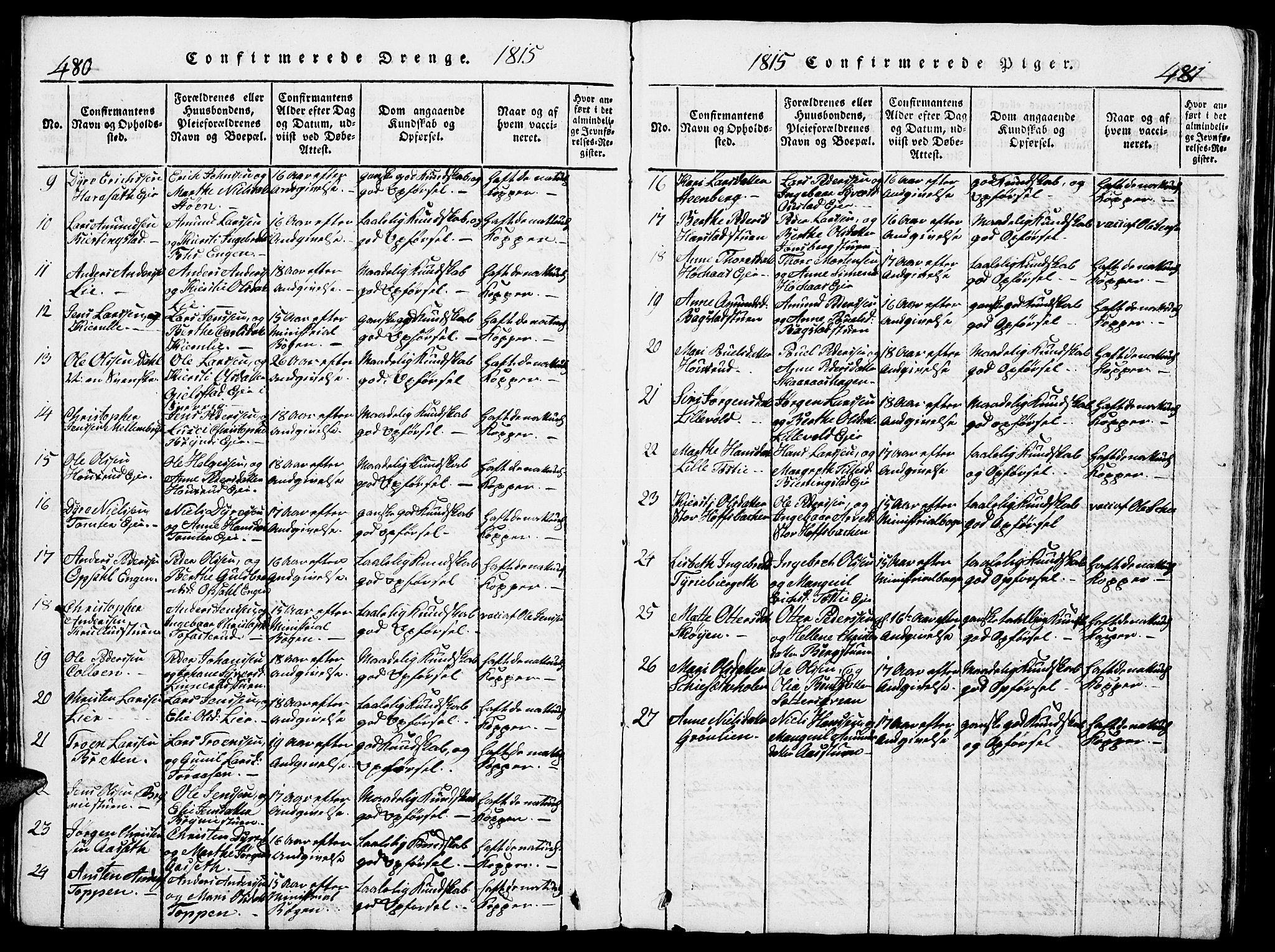 Romedal prestekontor, SAH/PREST-004/L/L0005: Parish register (copy) no. 5, 1814-1829, p. 480-481