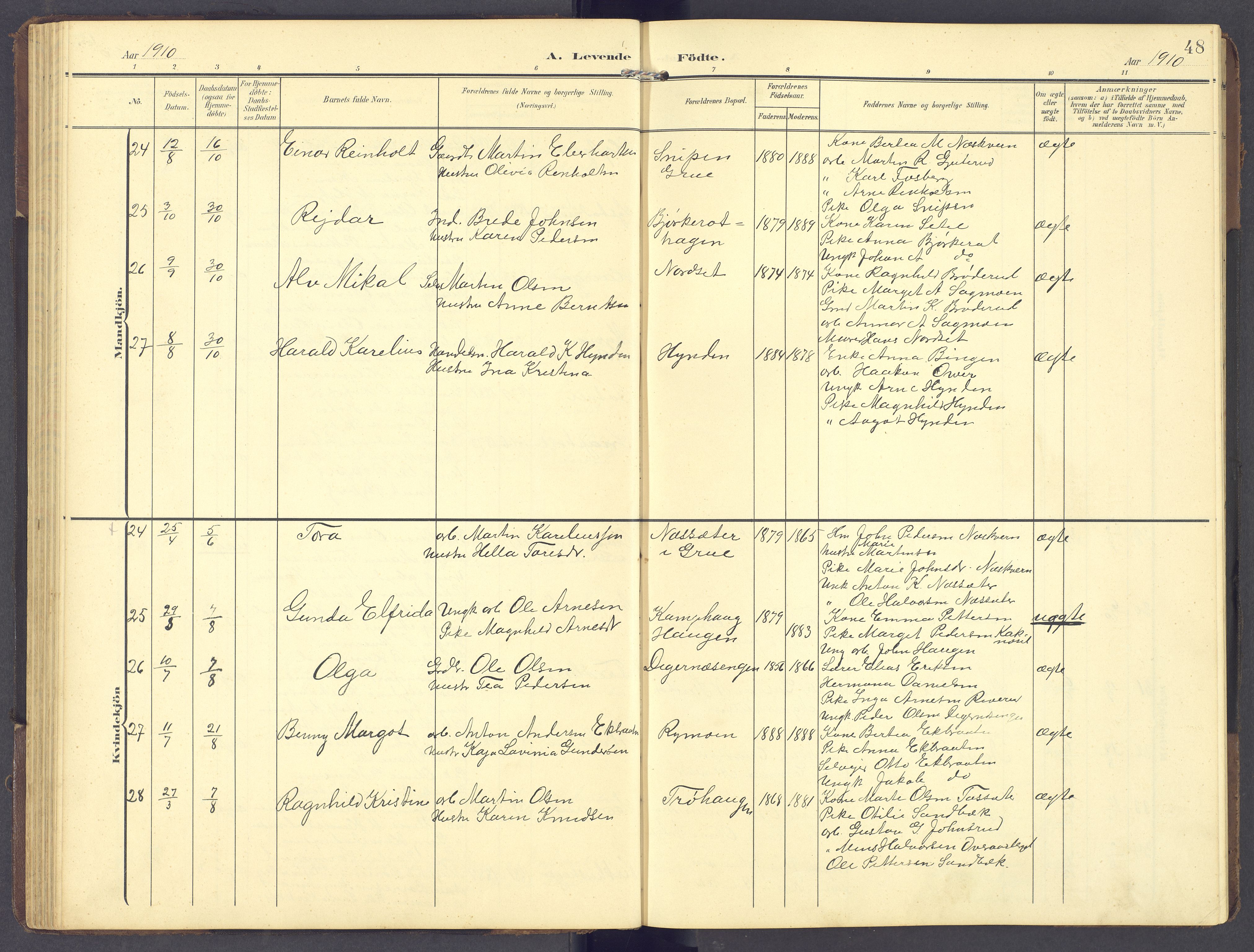 Brandval prestekontor, AV/SAH-PREST-034/H/Ha/Hab/L0003: Parish register (copy) no. 3, 1904-1917, p. 48