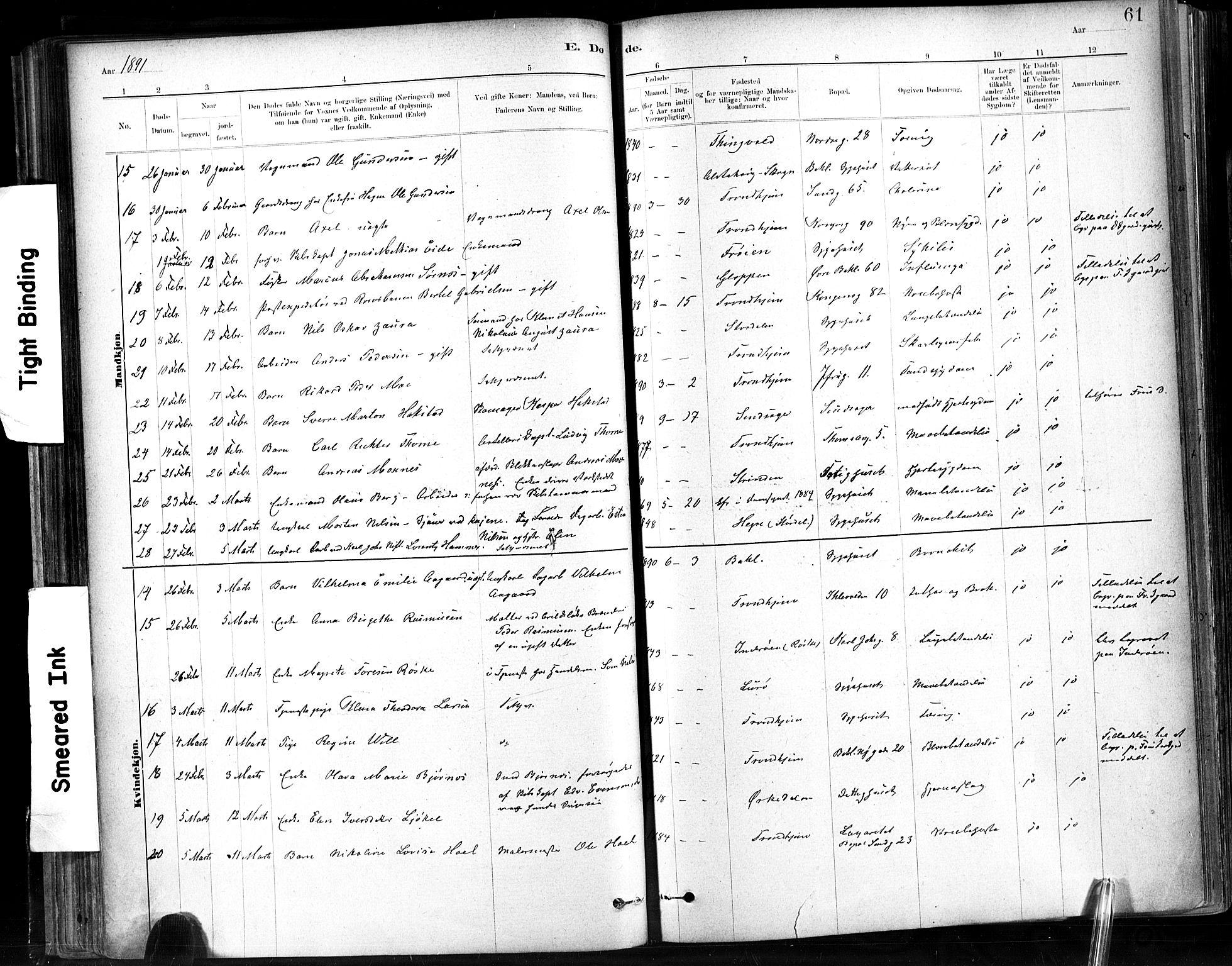 Ministerialprotokoller, klokkerbøker og fødselsregistre - Sør-Trøndelag, AV/SAT-A-1456/602/L0120: Parish register (official) no. 602A18, 1880-1913, p. 61