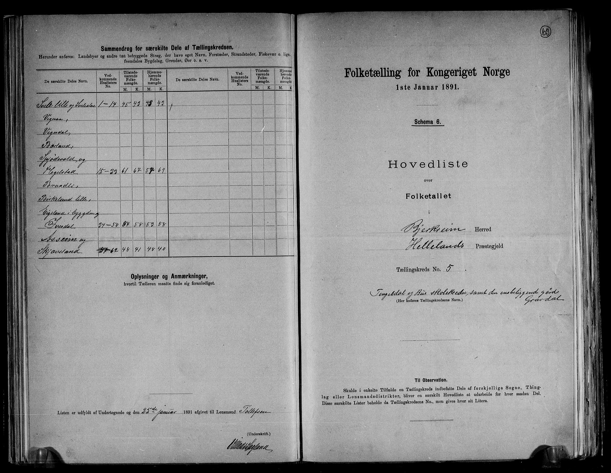 RA, 1891 census for 1114 Bjerkreim, 1891, p. 12