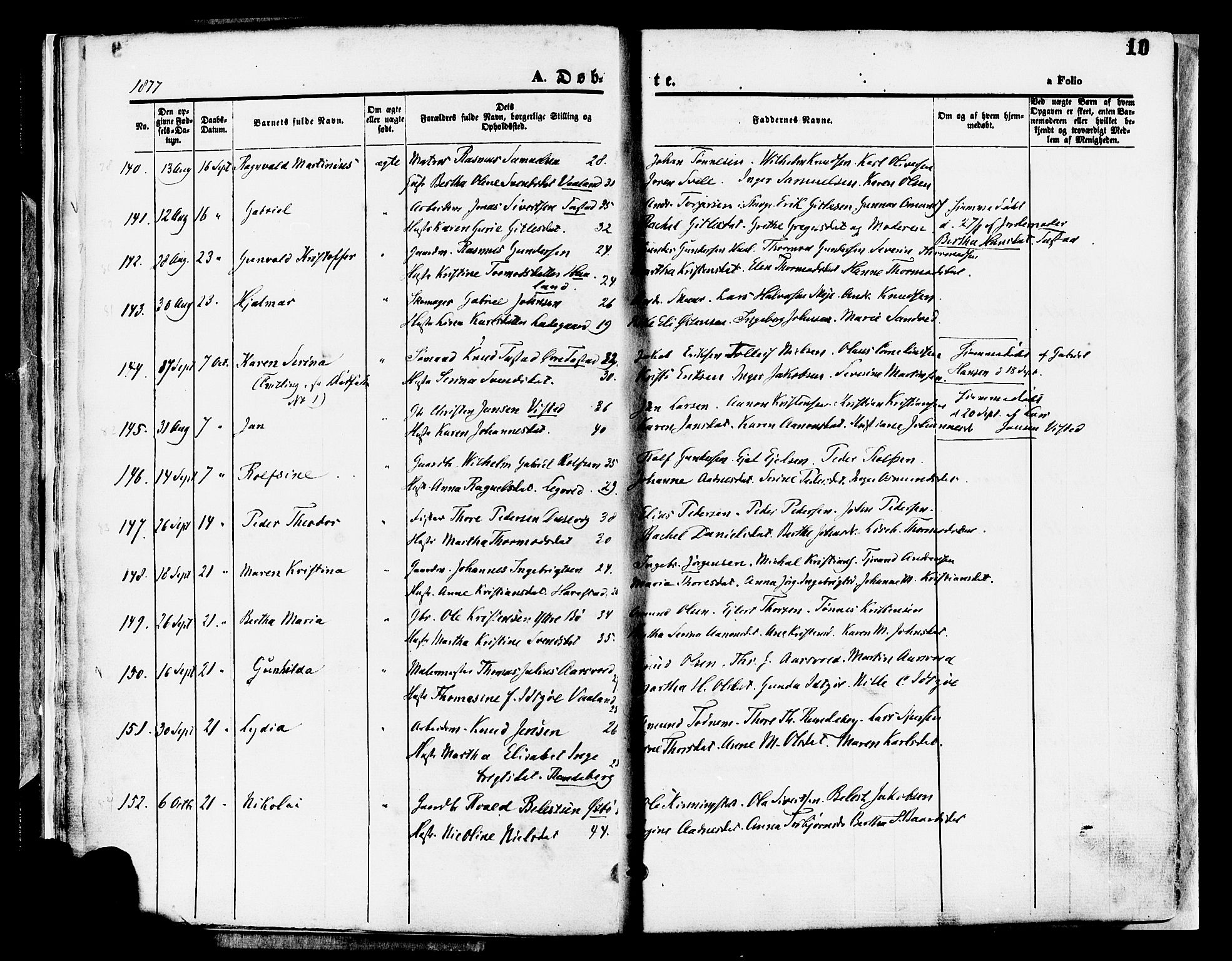 Hetland sokneprestkontor, AV/SAST-A-101826/30/30BA/L0008: Parish register (official) no. A 8, 1877-1884, p. 10